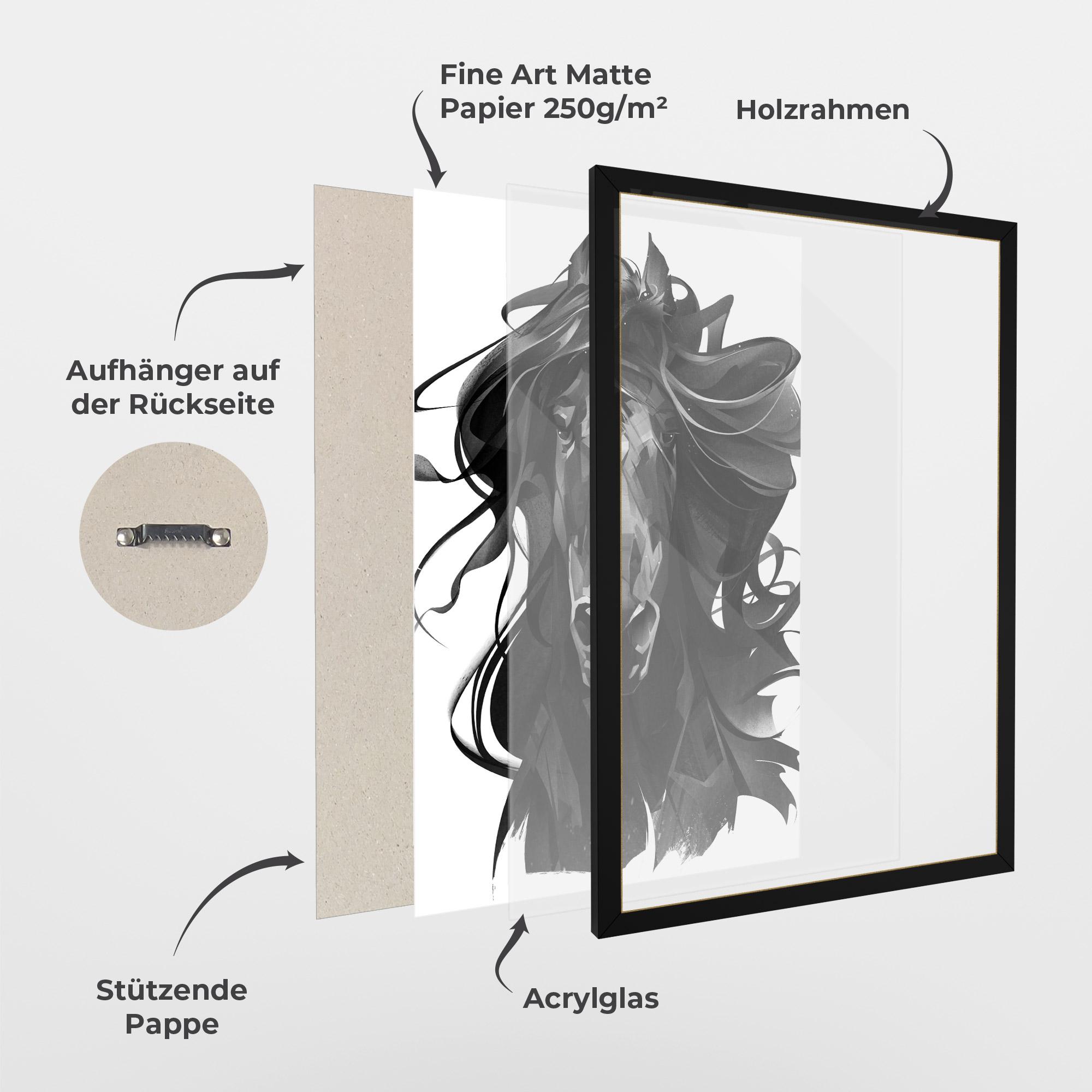 Gerahmte Poster Black Horse Portrait mockup 1