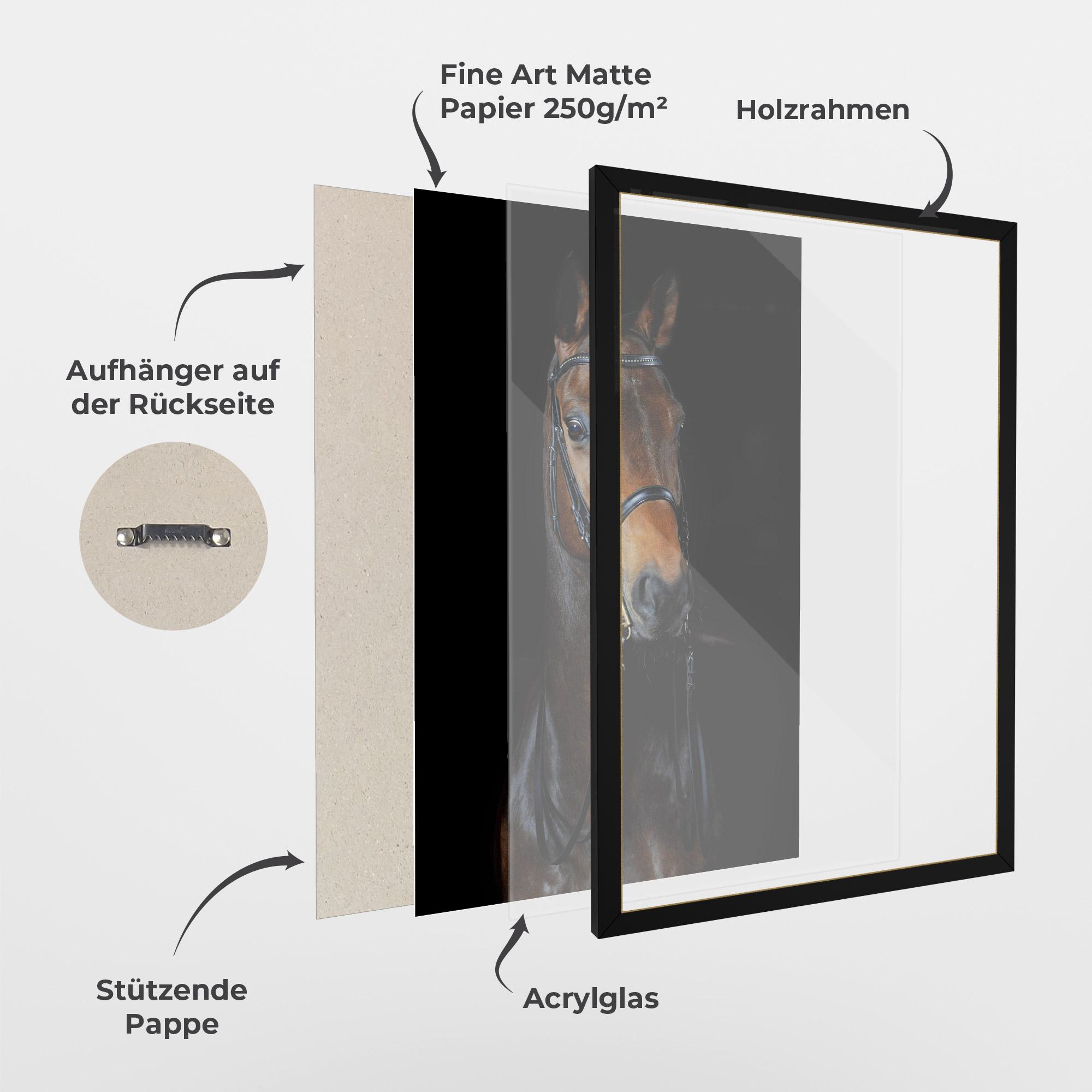 Gerahmte Poster Brown Horse On Black mockup 1