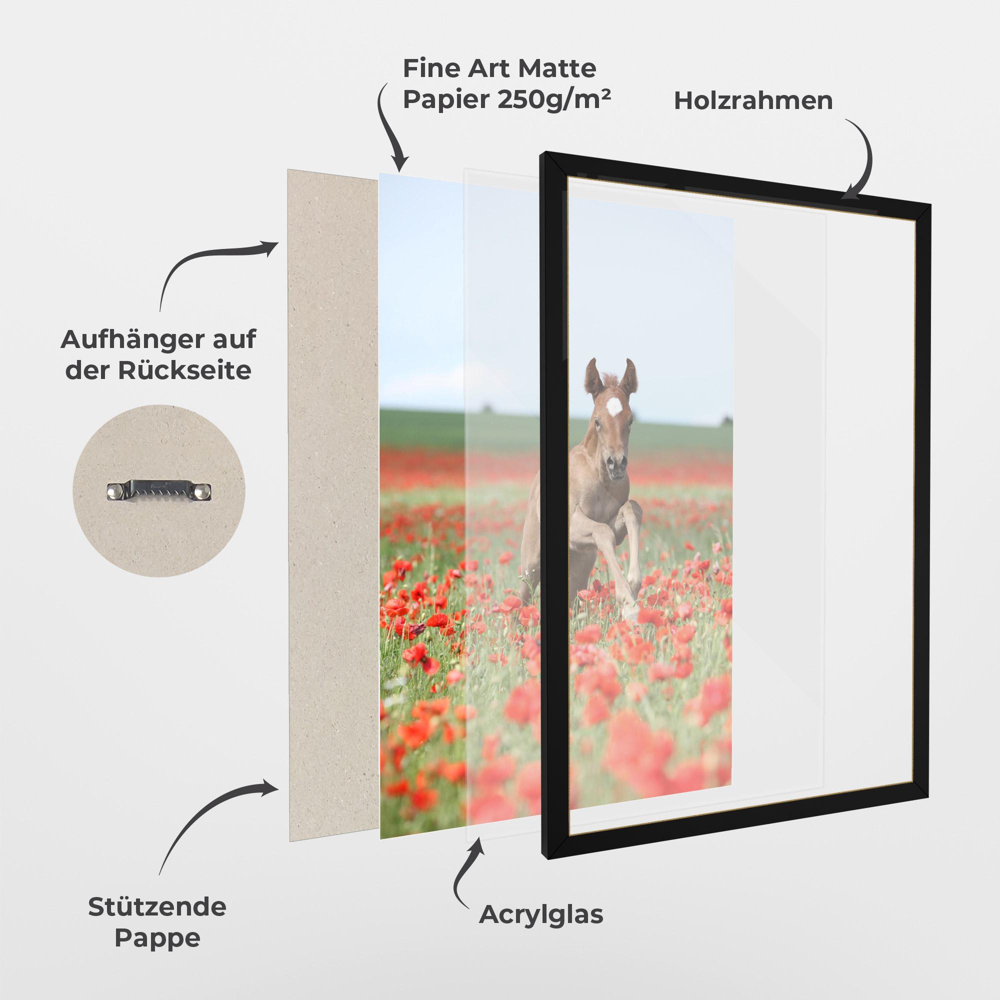 Gerahmte Poster Red Flowers Horse mockup 1