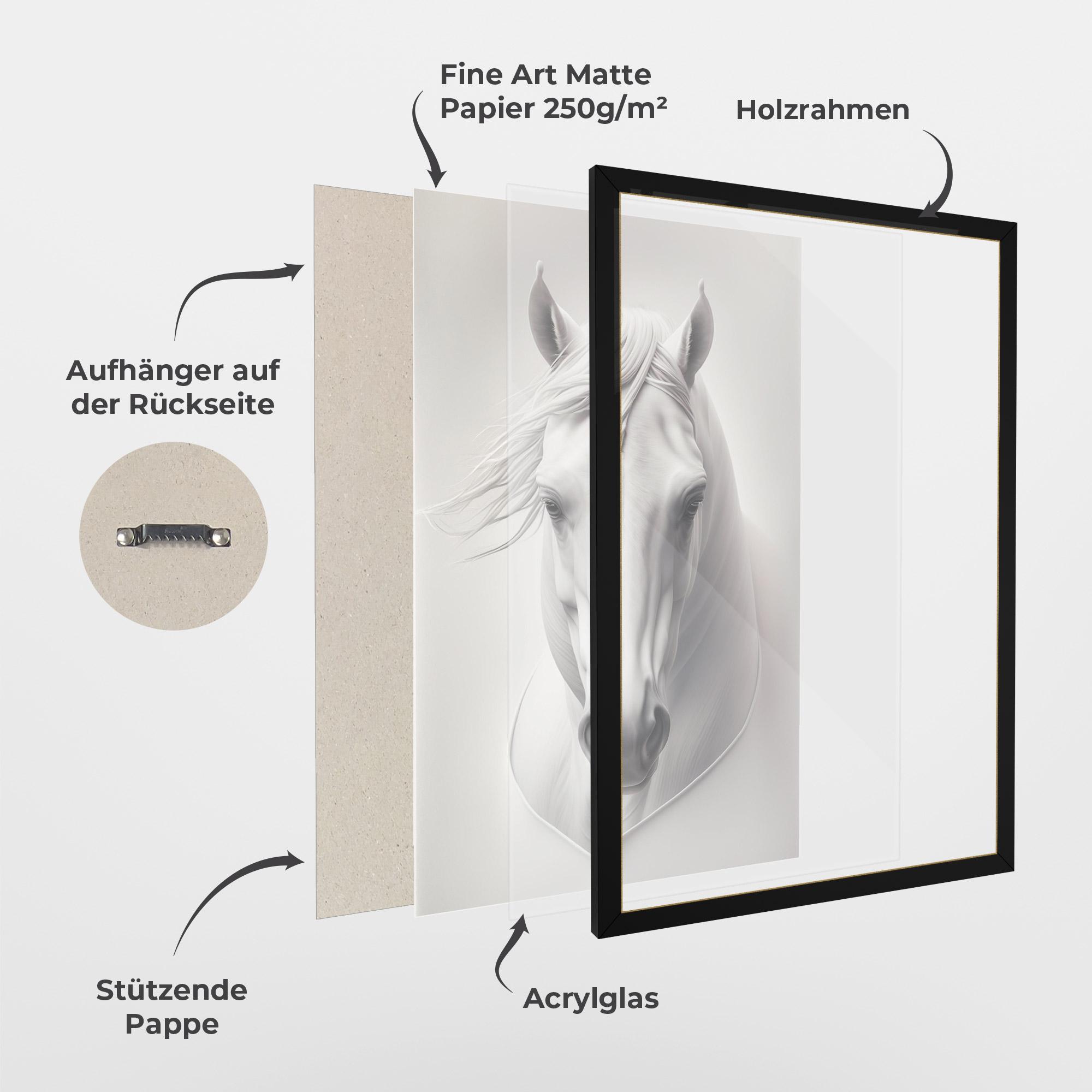 Gerahmte Poster White Horse Portrait mockup 1