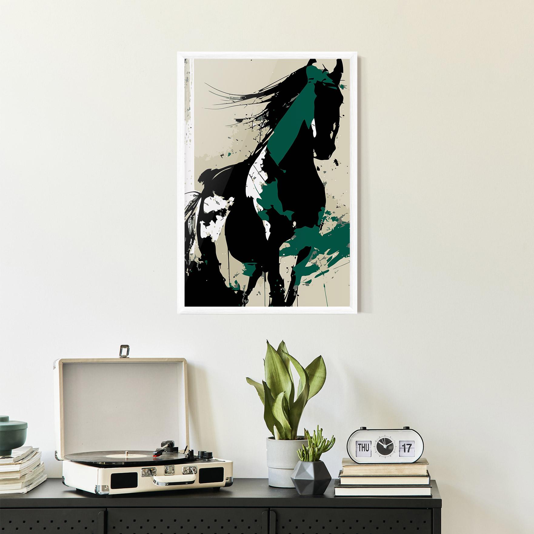 Gerahmte Poster Black Green Horse mockup 2