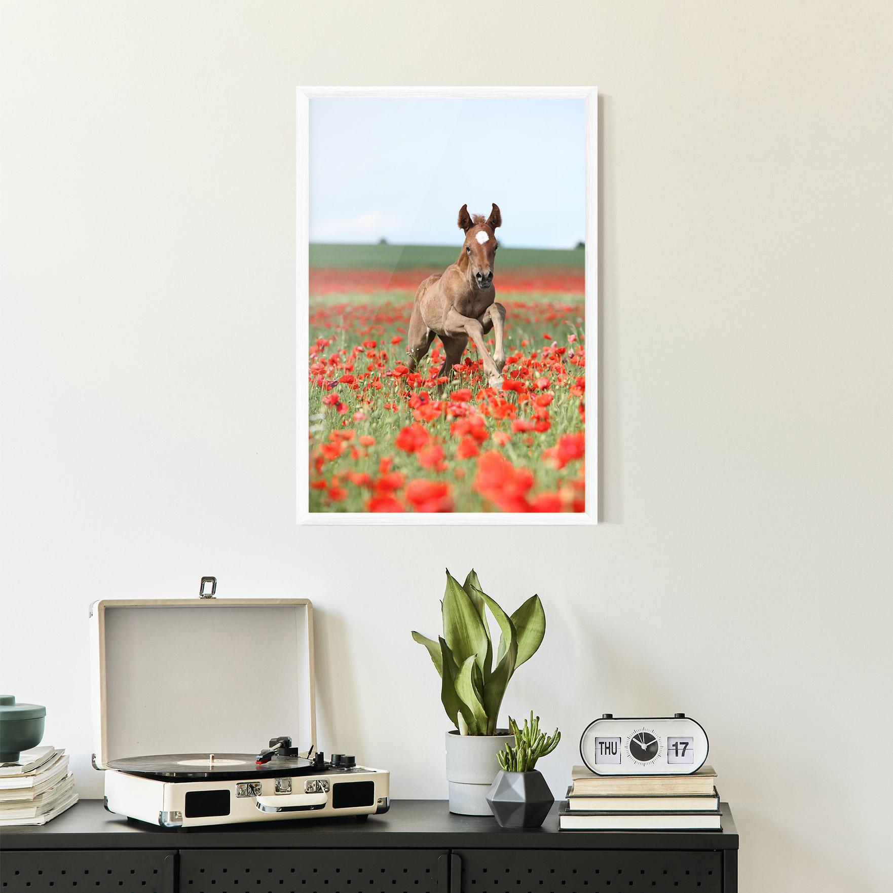 Gerahmte Poster Red Flowers Horse mockup 2