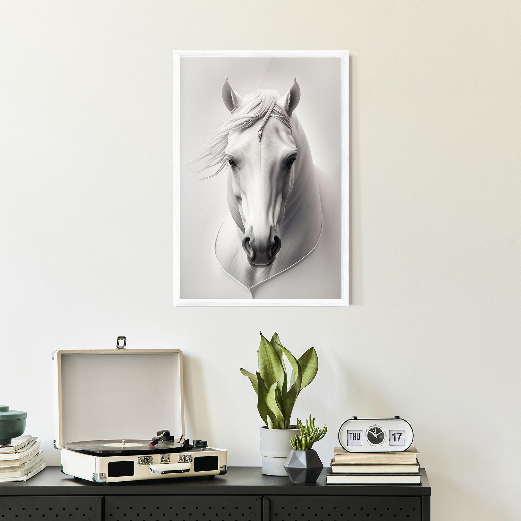 Gerahmte Poster White Horse Portrait mockup 2