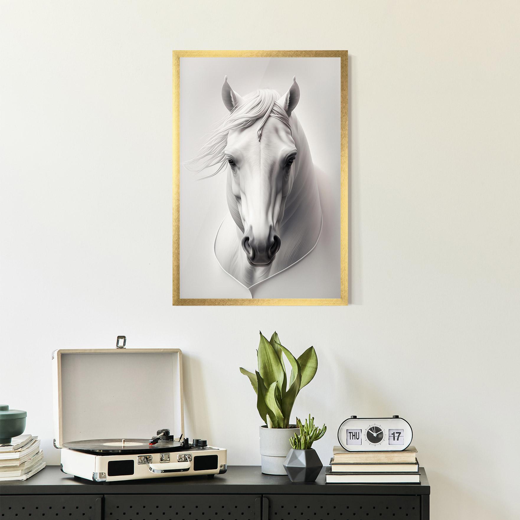 Gerahmte Poster White Horse Portrait mockup 2