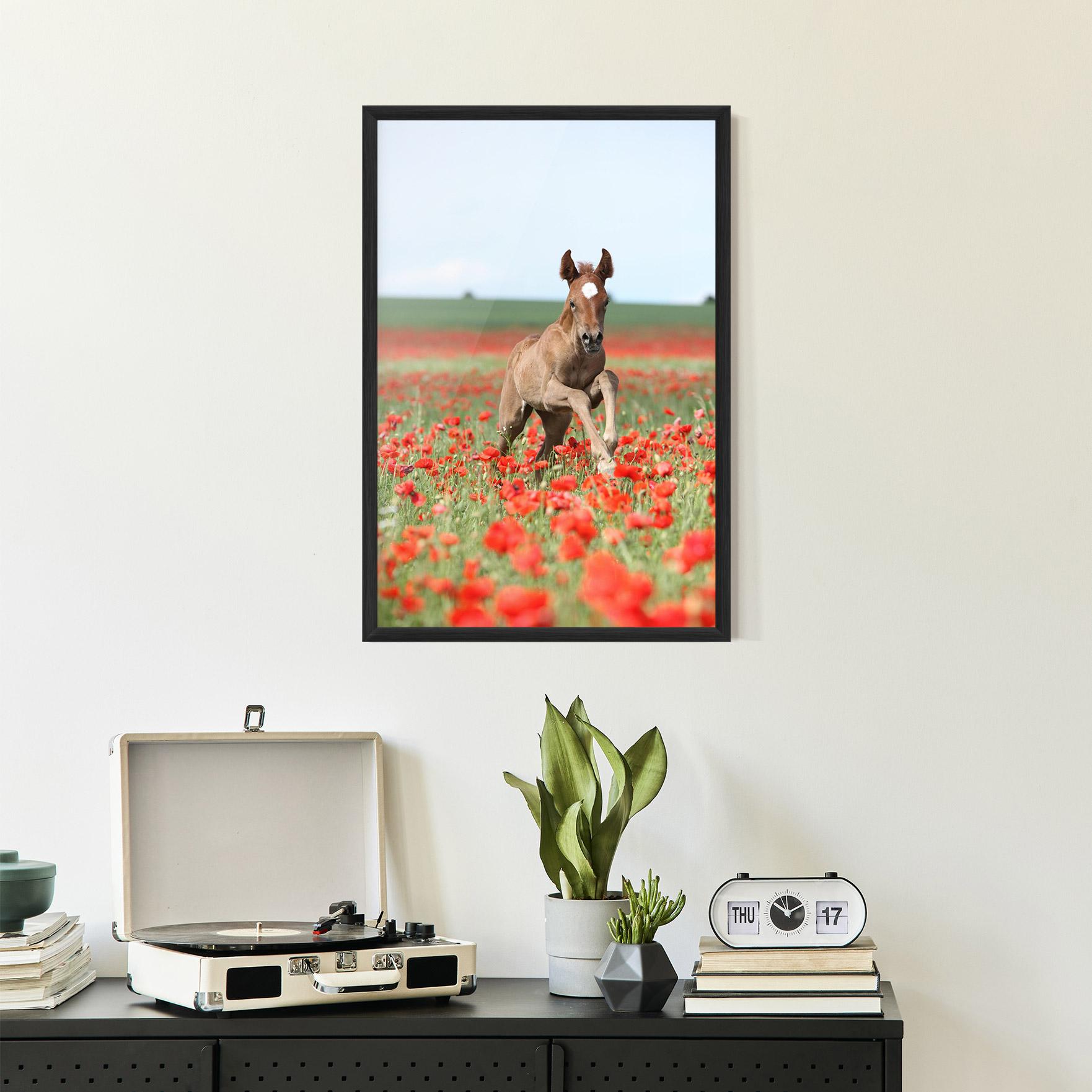 Gerahmte Poster Red Flowers Horse mockup 2