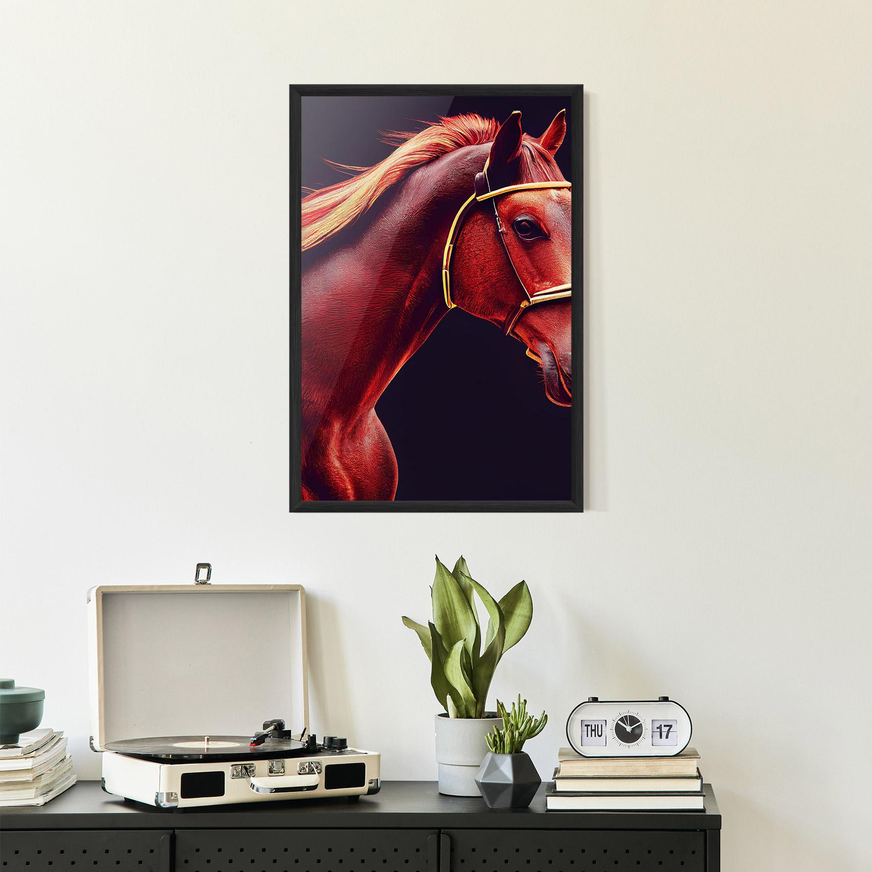 Gerahmte Poster Red Horse Portrait mockup 2