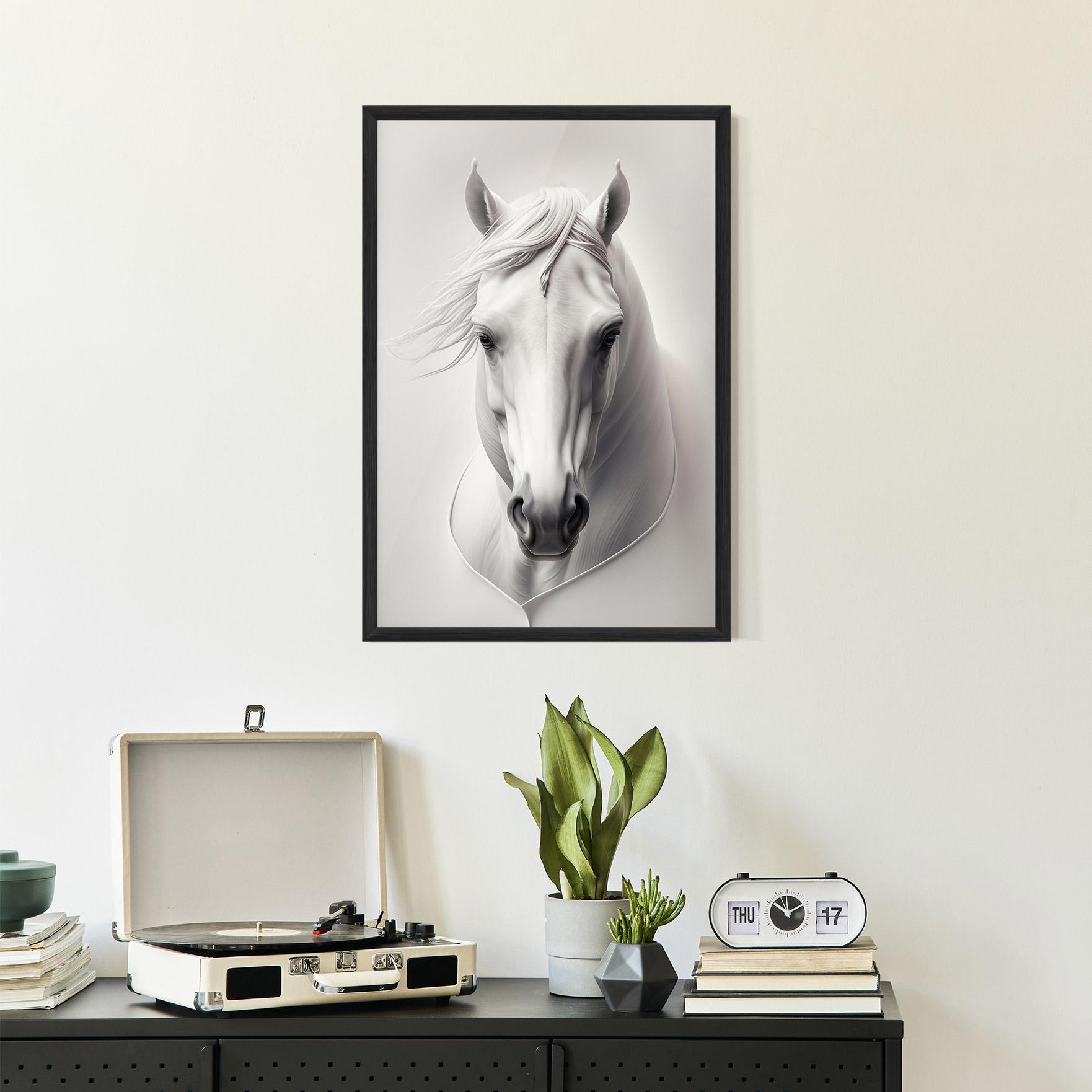 Gerahmte Poster White Horse Portrait mockup 2
