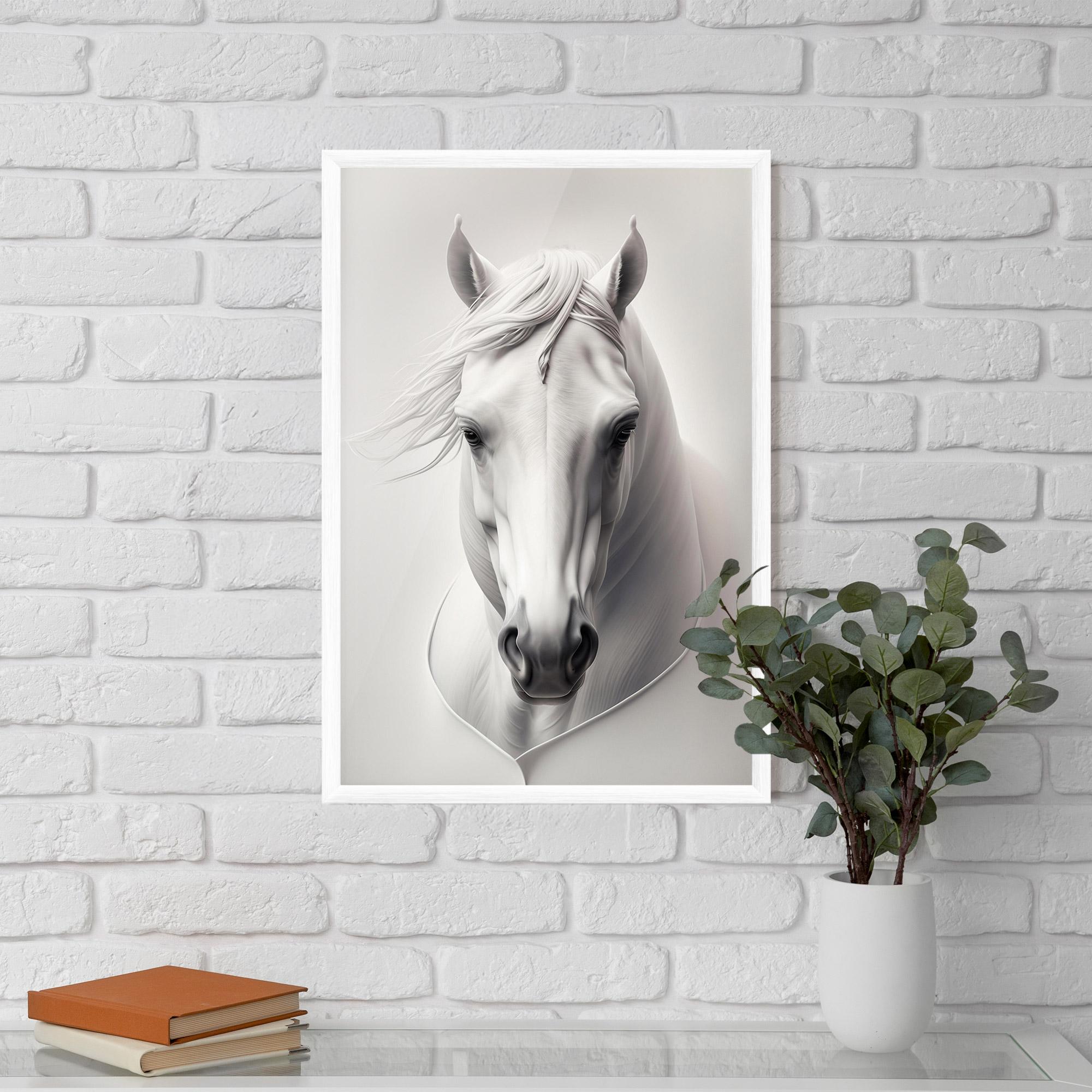 Gerahmte Poster White Horse Portrait mockup 5