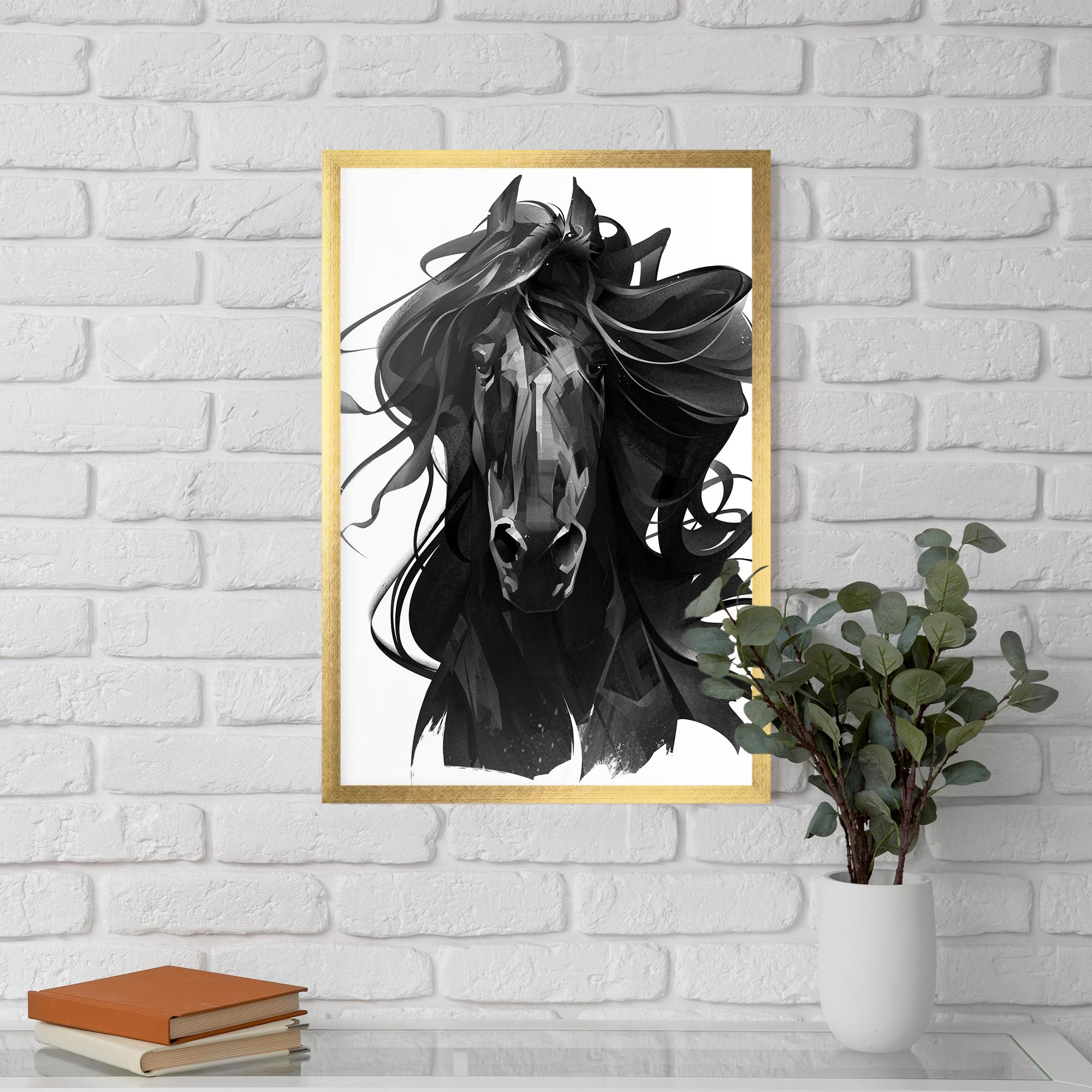 Gerahmte Poster Black Horse Portrait mockup 5