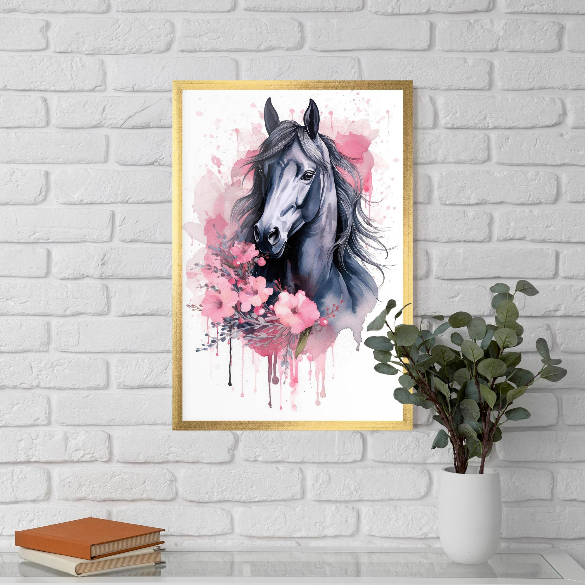Gerahmte Poster Pink Flowers Horse mockup 5