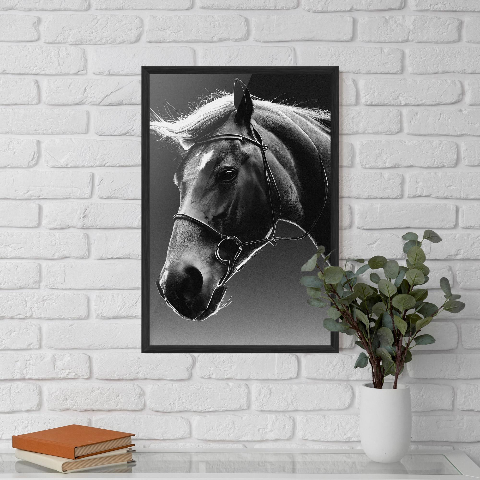 Gerahmte Poster Black Horse Profile mockup 5