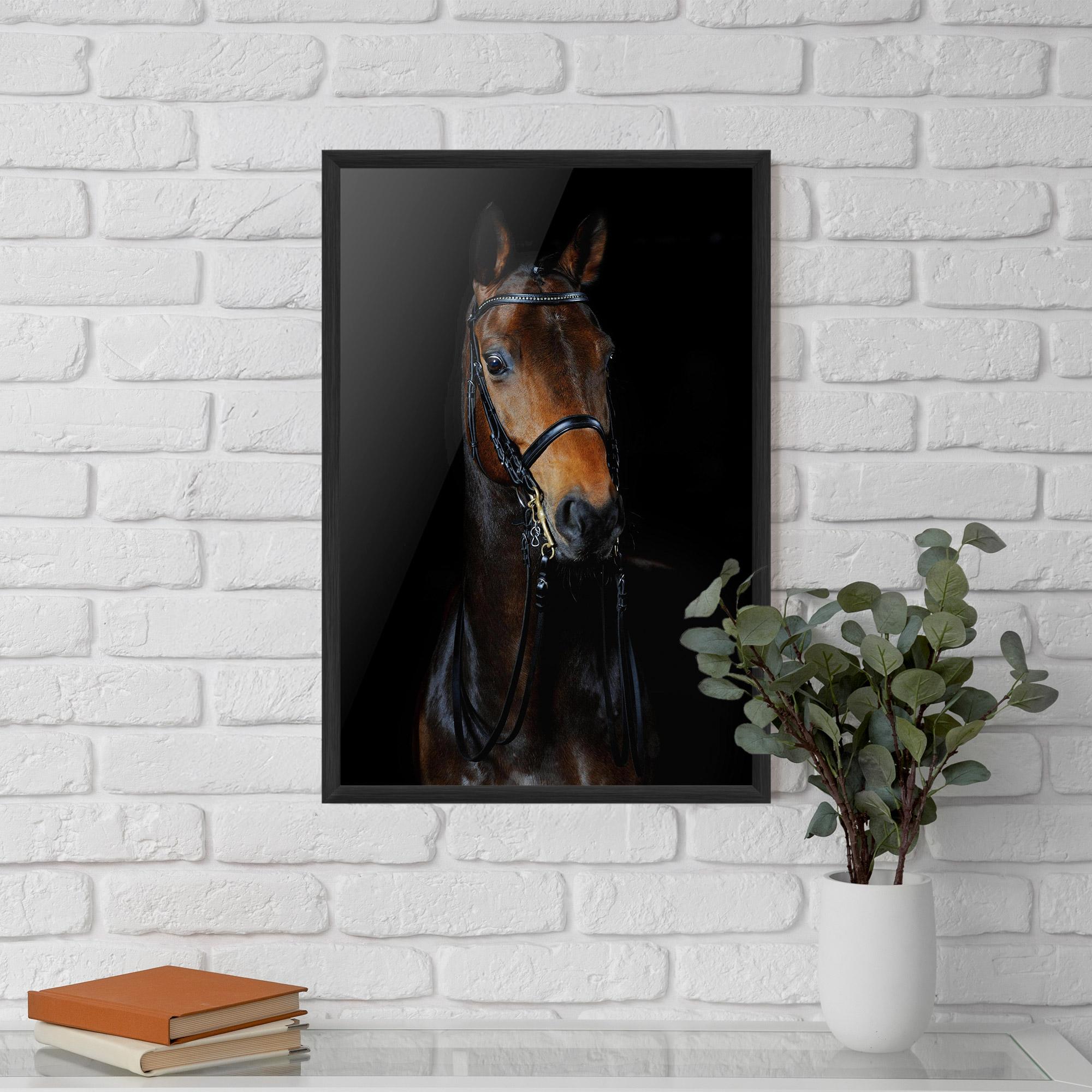 Gerahmte Poster Brown Horse On Black mockup 5