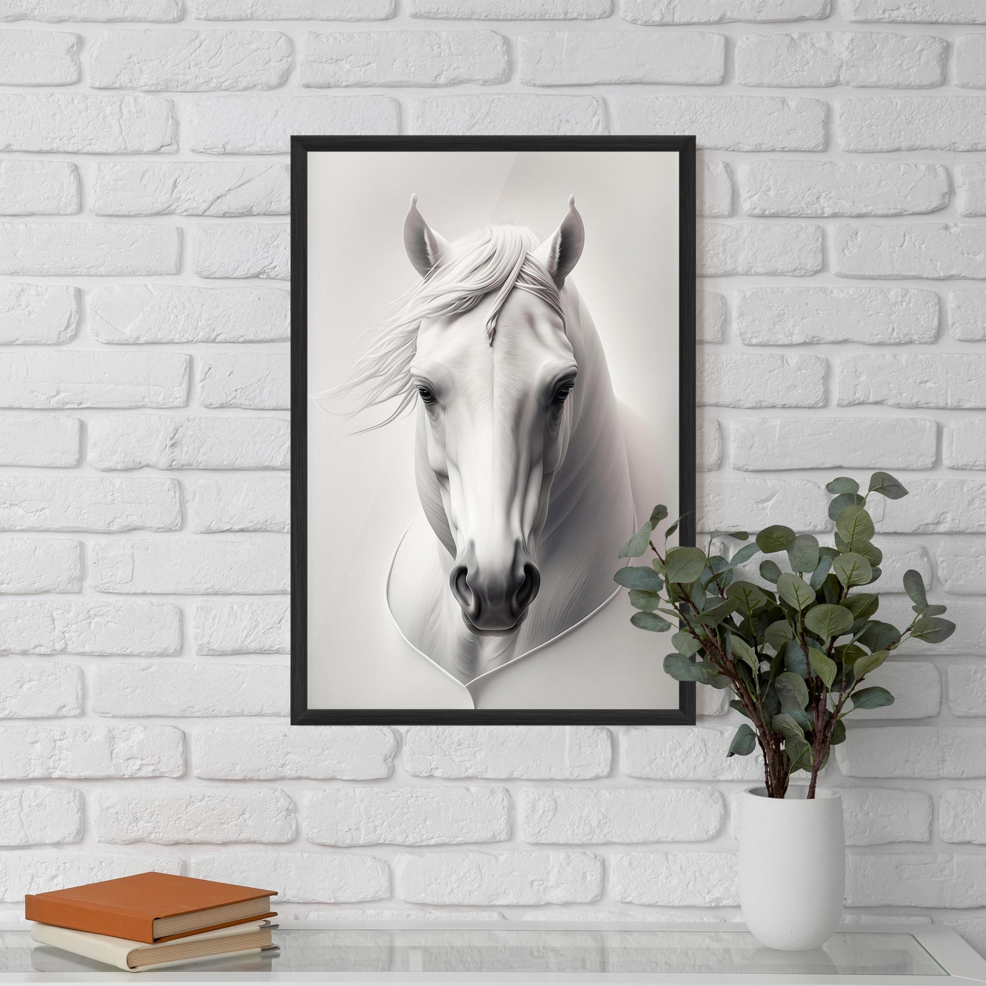 Gerahmte Poster White Horse Portrait mockup 5