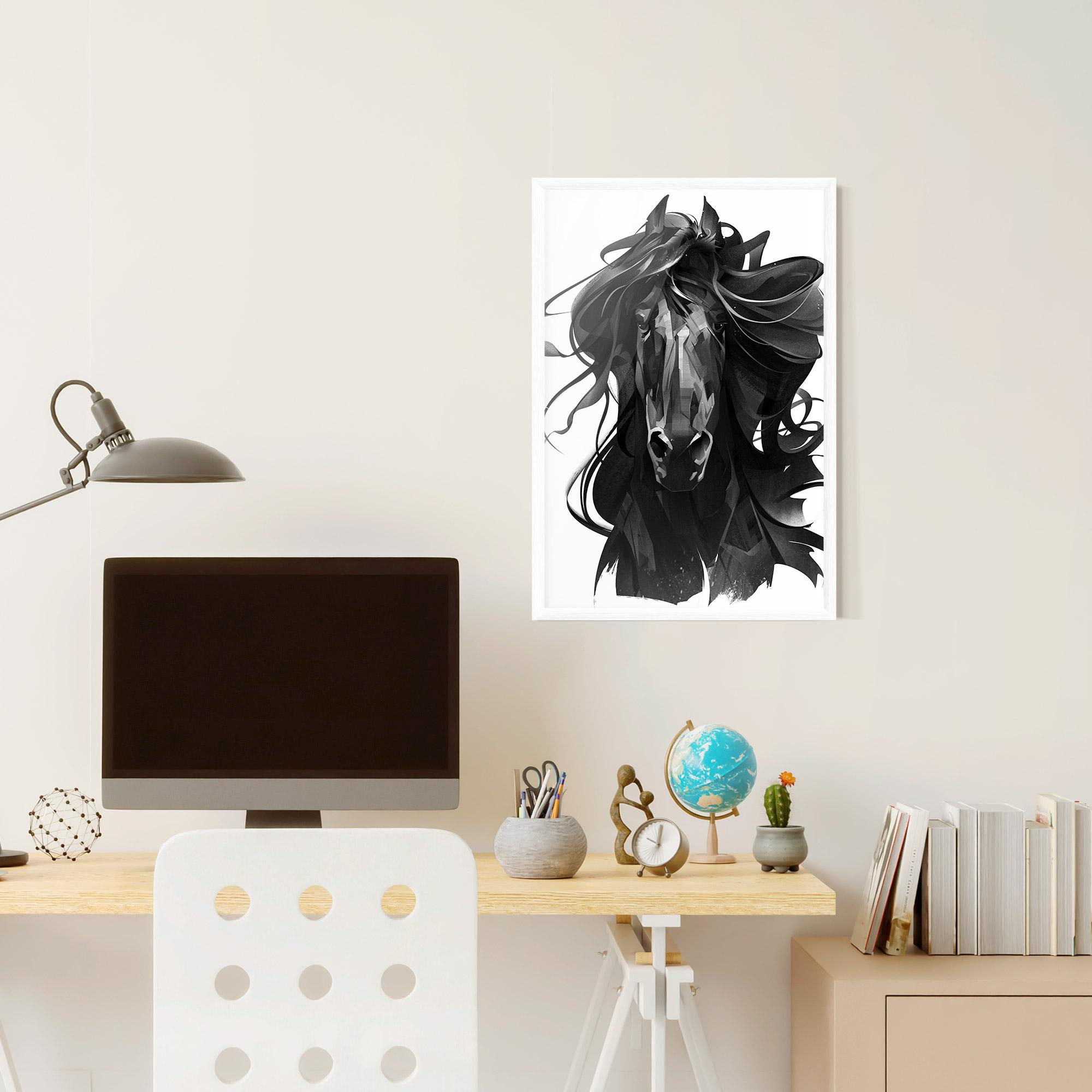 Gerahmte Poster Black Horse Portrait mockup 6