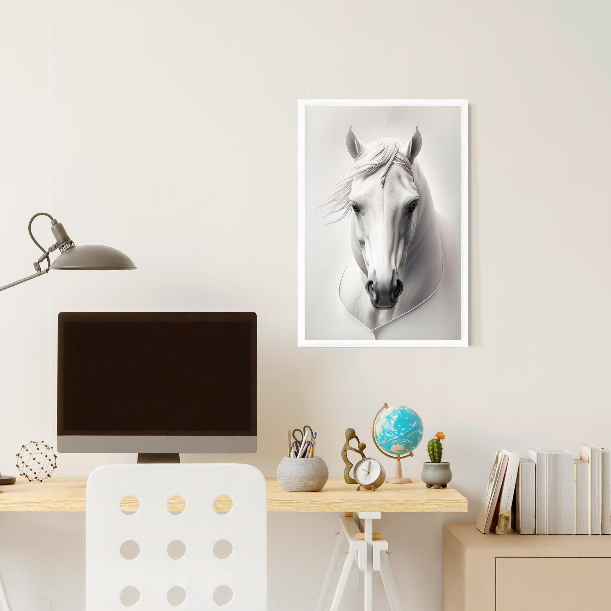 Gerahmte Poster White Horse Portrait mockup 6