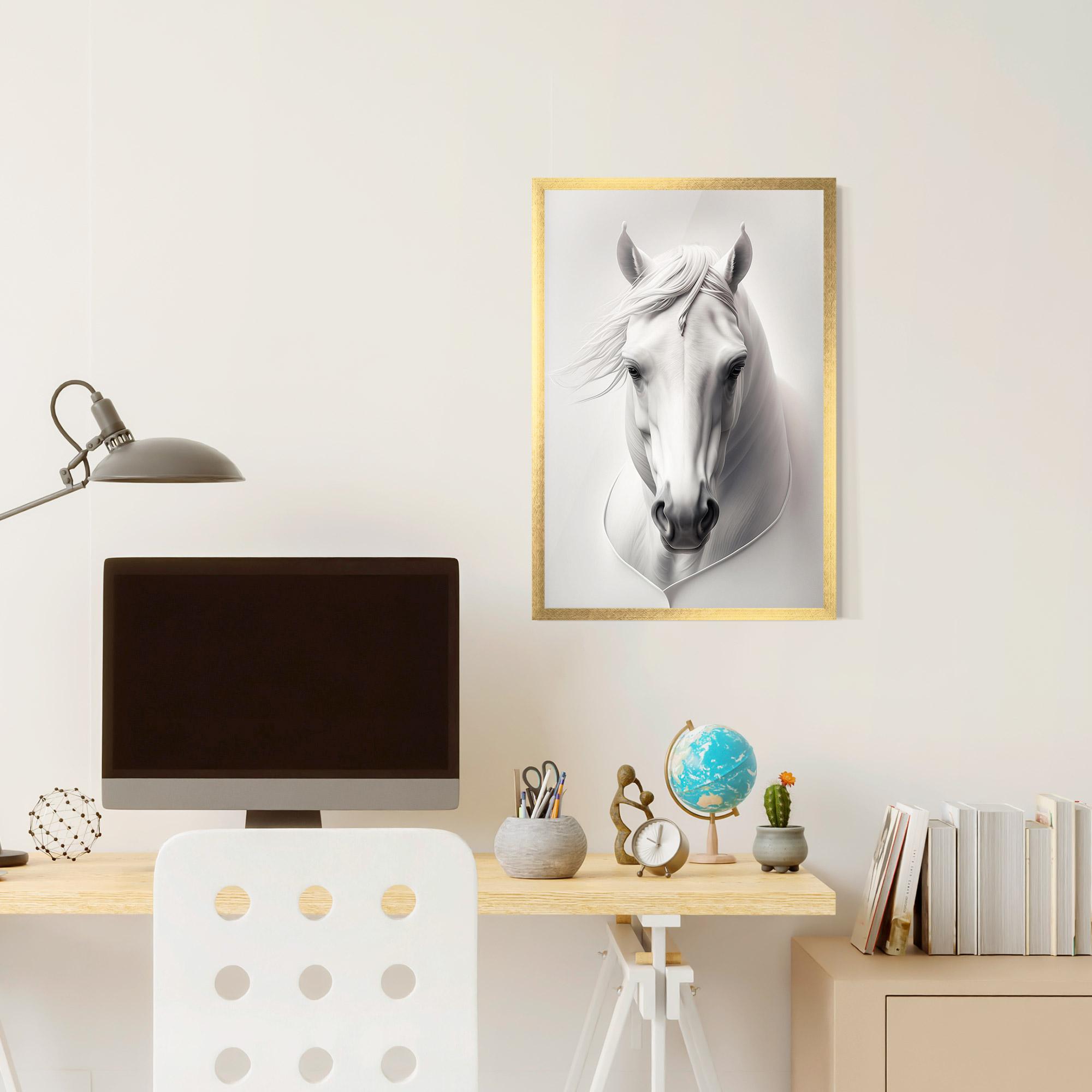 Gerahmte Poster White Horse Portrait mockup 6