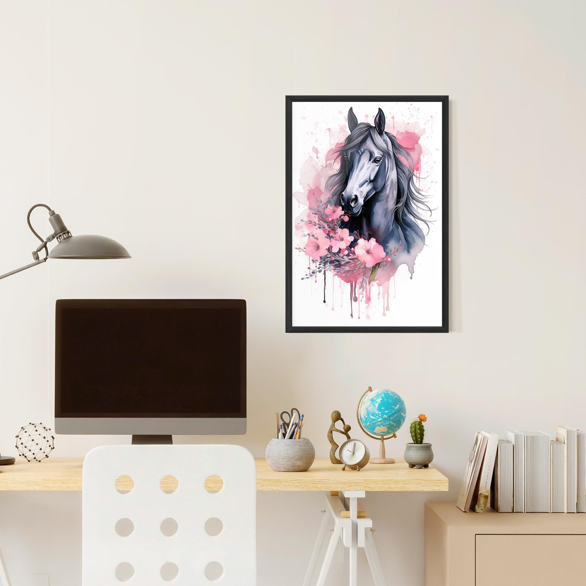 Gerahmte Poster Pink Flowers Horse mockup 6