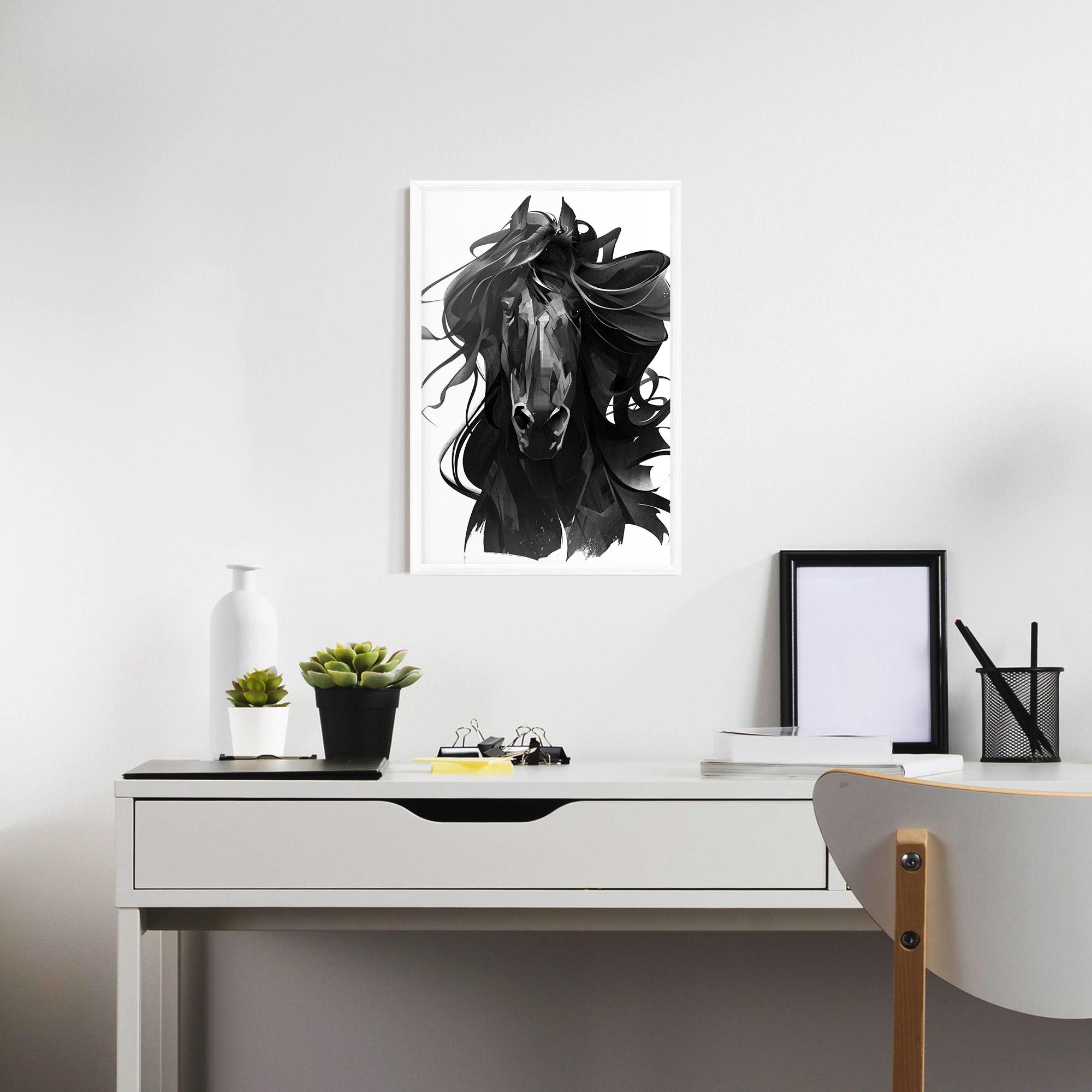 Gerahmte Poster Black Horse Portrait mockup 7