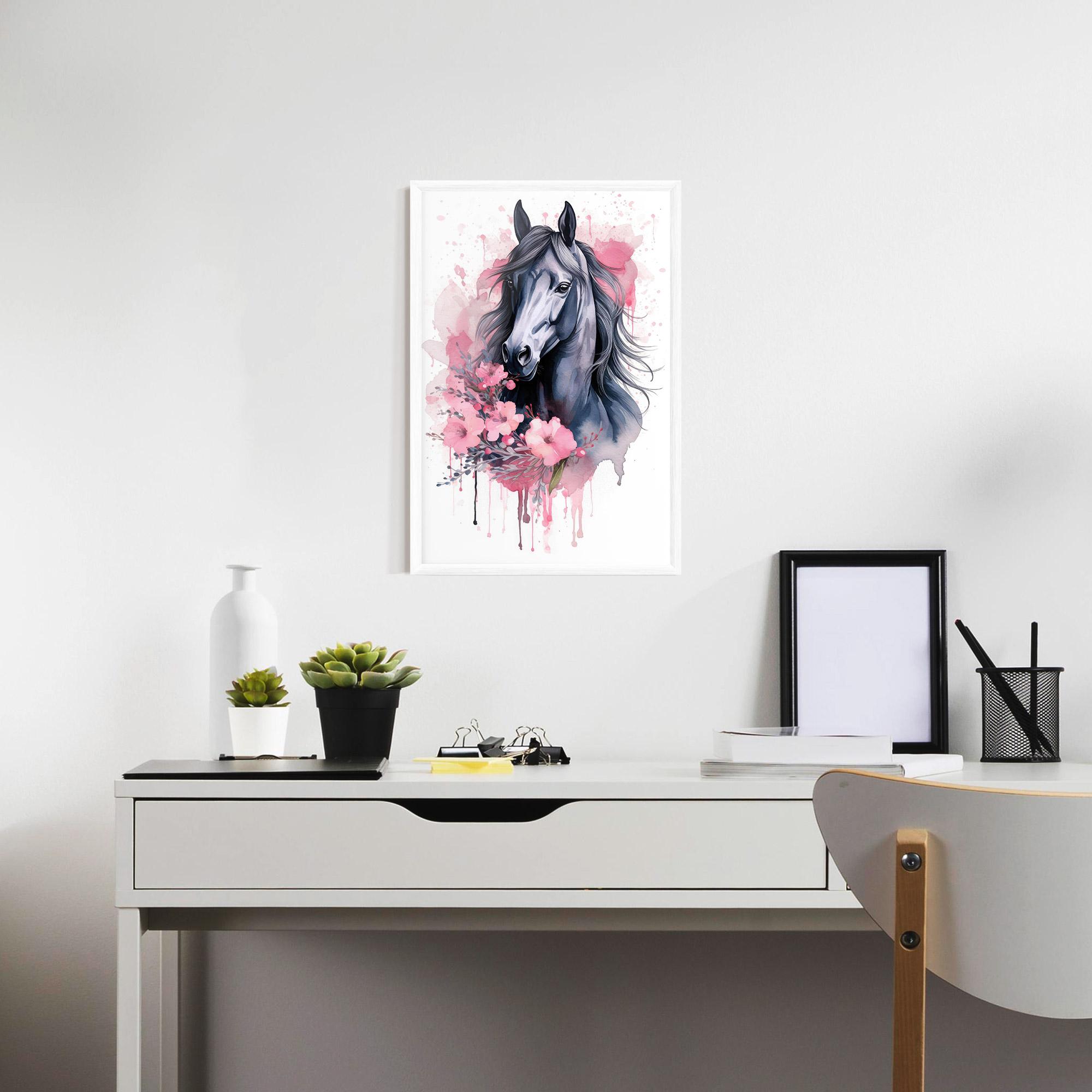 Gerahmte Poster Pink Flowers Horse mockup 7