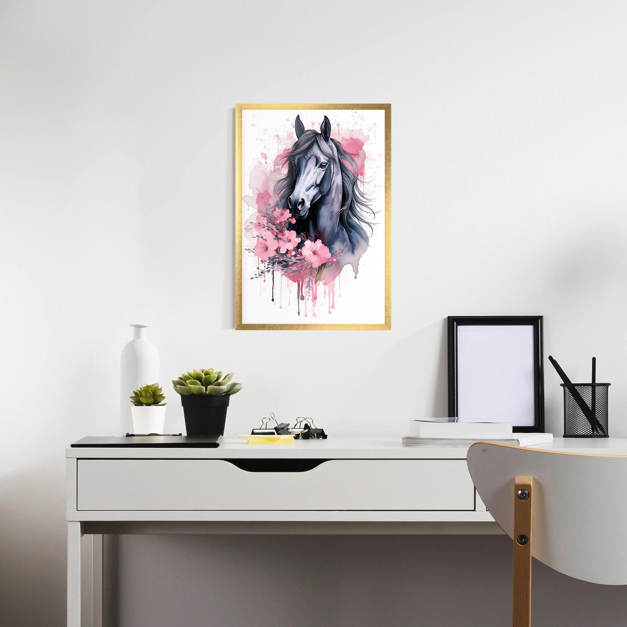 Gerahmte Poster Pink Flowers Horse mockup 7
