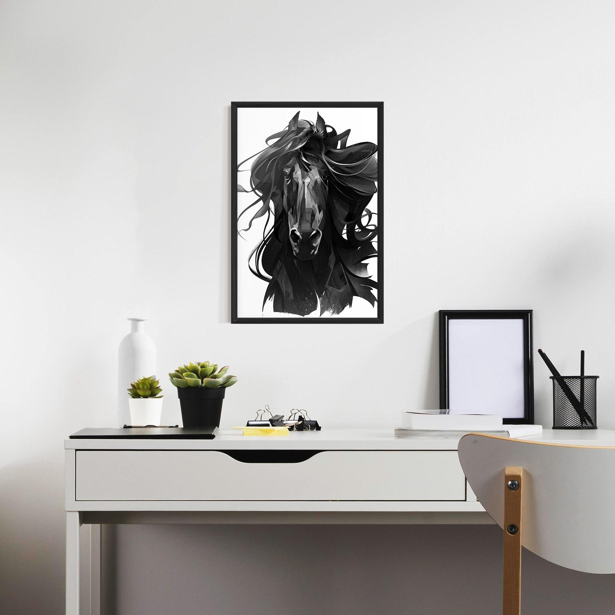Gerahmte Poster Black Horse Portrait mockup 7
