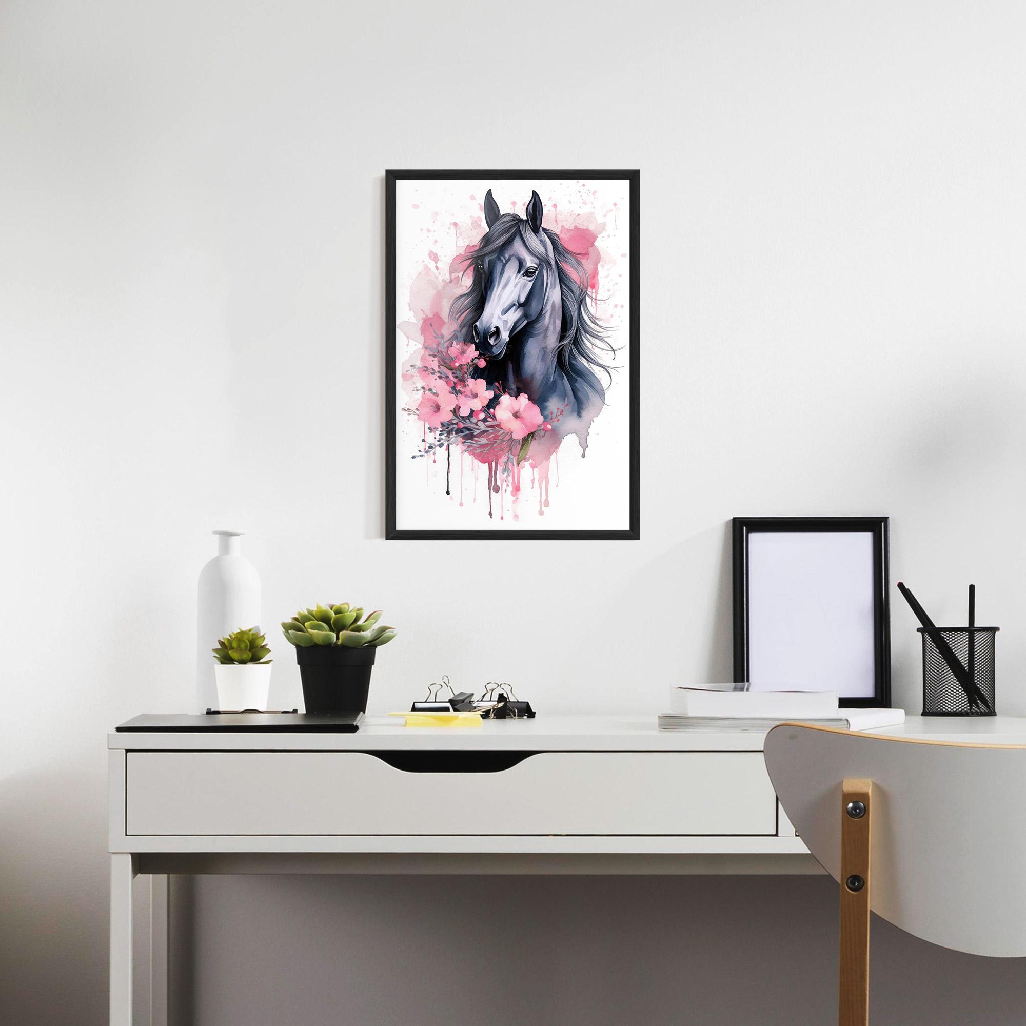 Gerahmte Poster Pink Flowers Horse mockup 7
