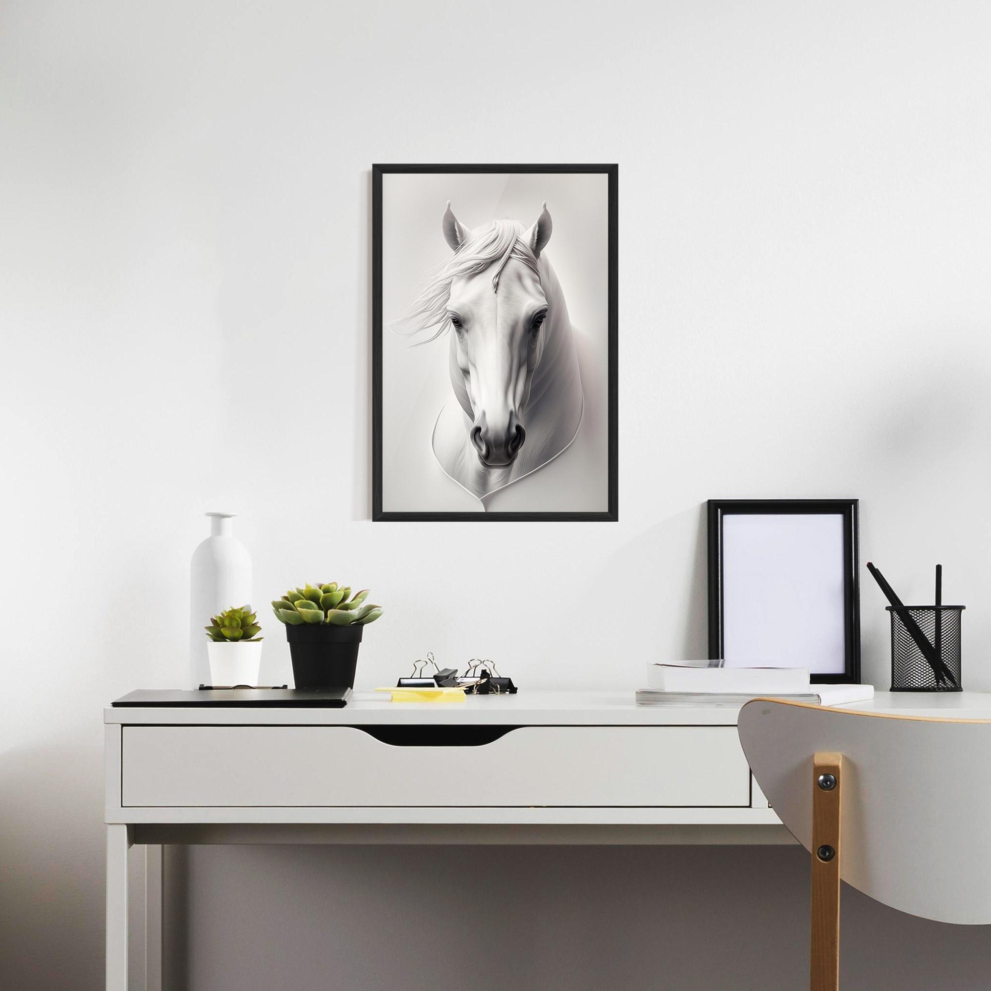 Gerahmte Poster White Horse Portrait mockup 7