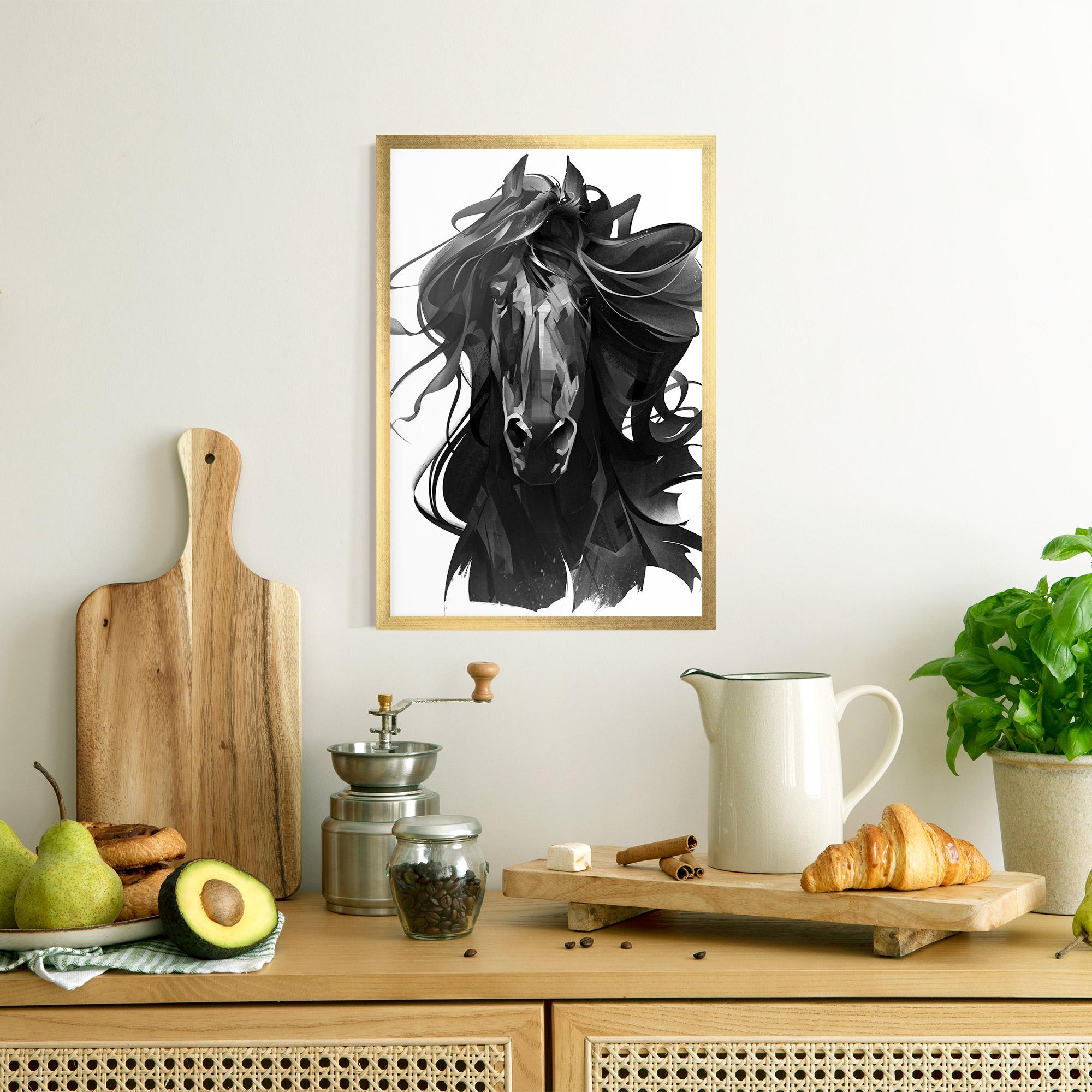 Gerahmte Poster Black Horse Portrait mockup 8