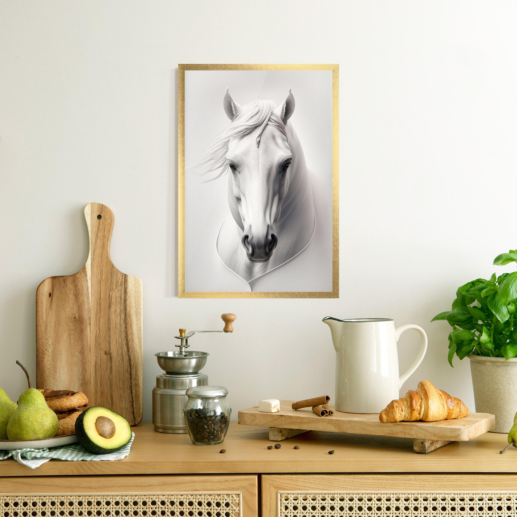 Gerahmte Poster White Horse Portrait mockup 8