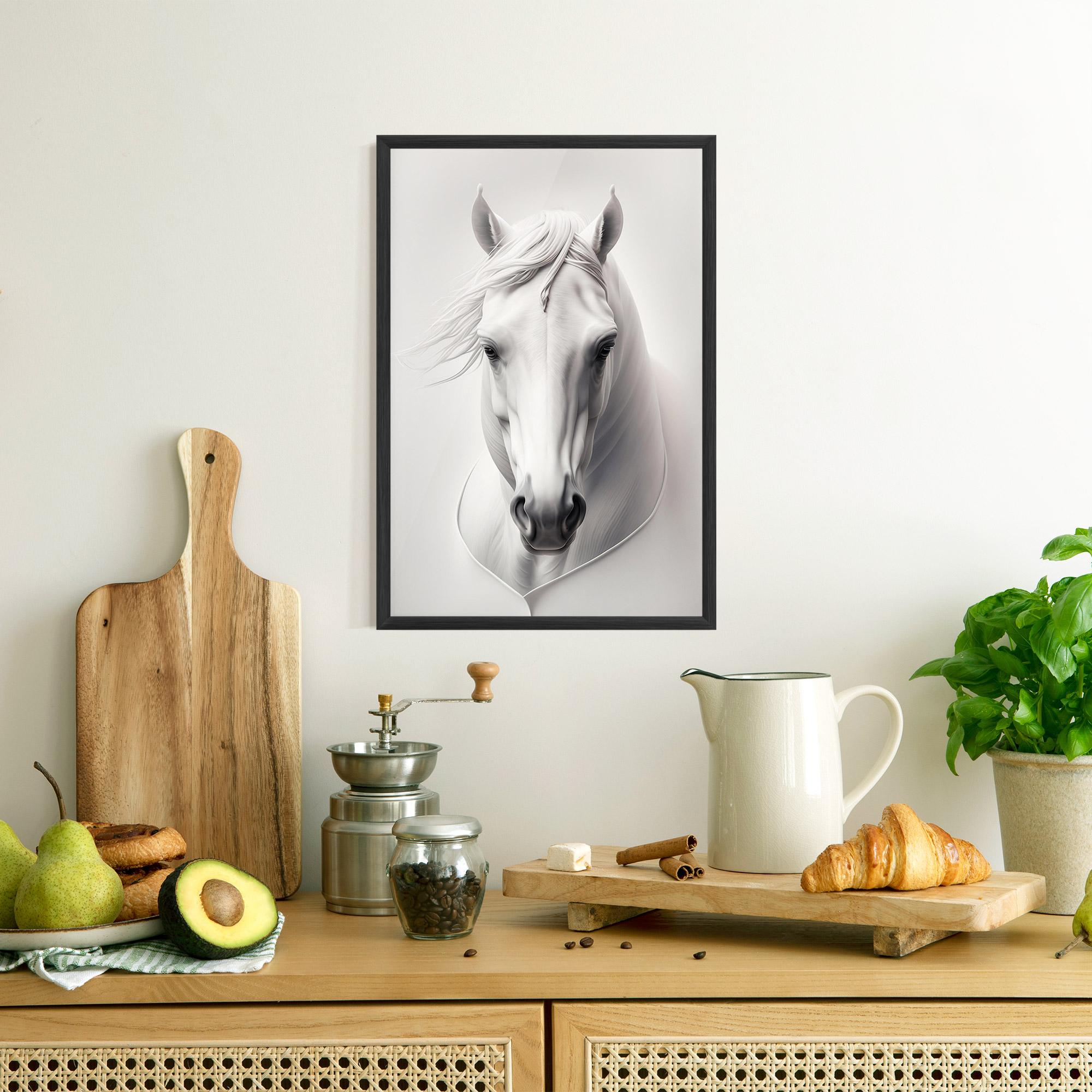 Gerahmte Poster White Horse Portrait mockup 8