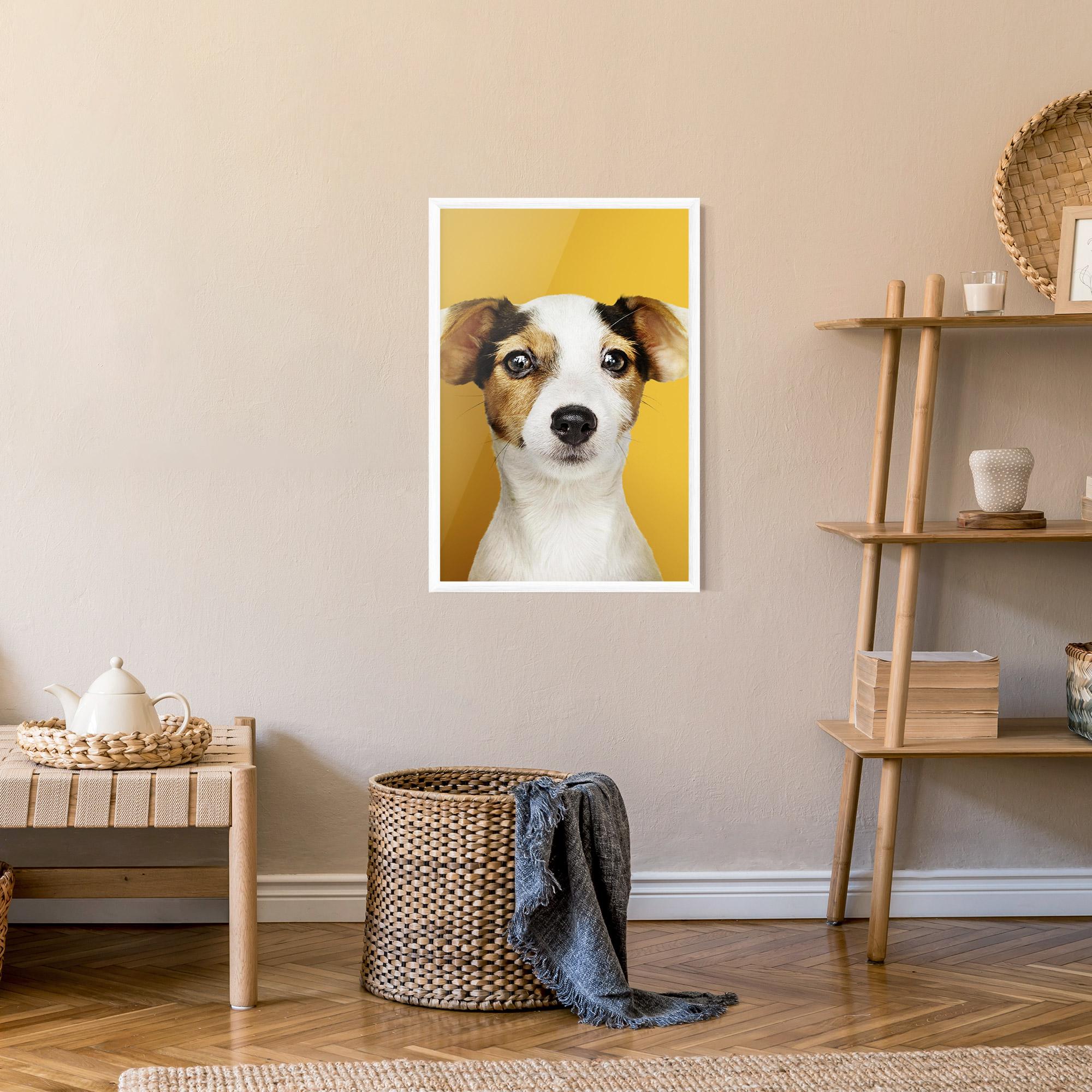Gerahmte Poster Puppy On Yellow mockup 9