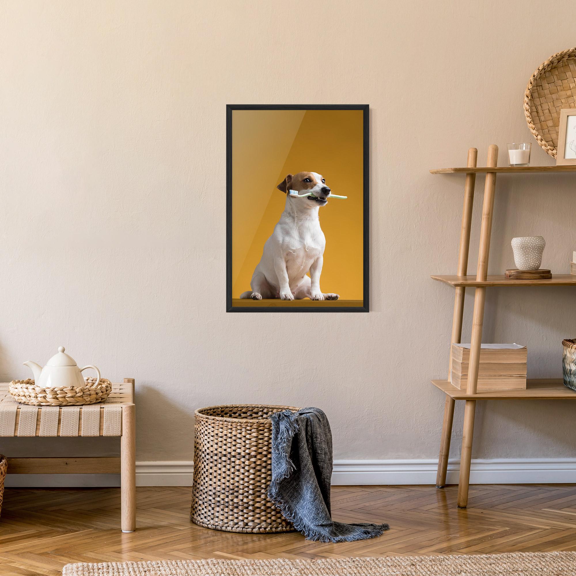 Gerahmte Poster Toothbrush Dog mockup 9