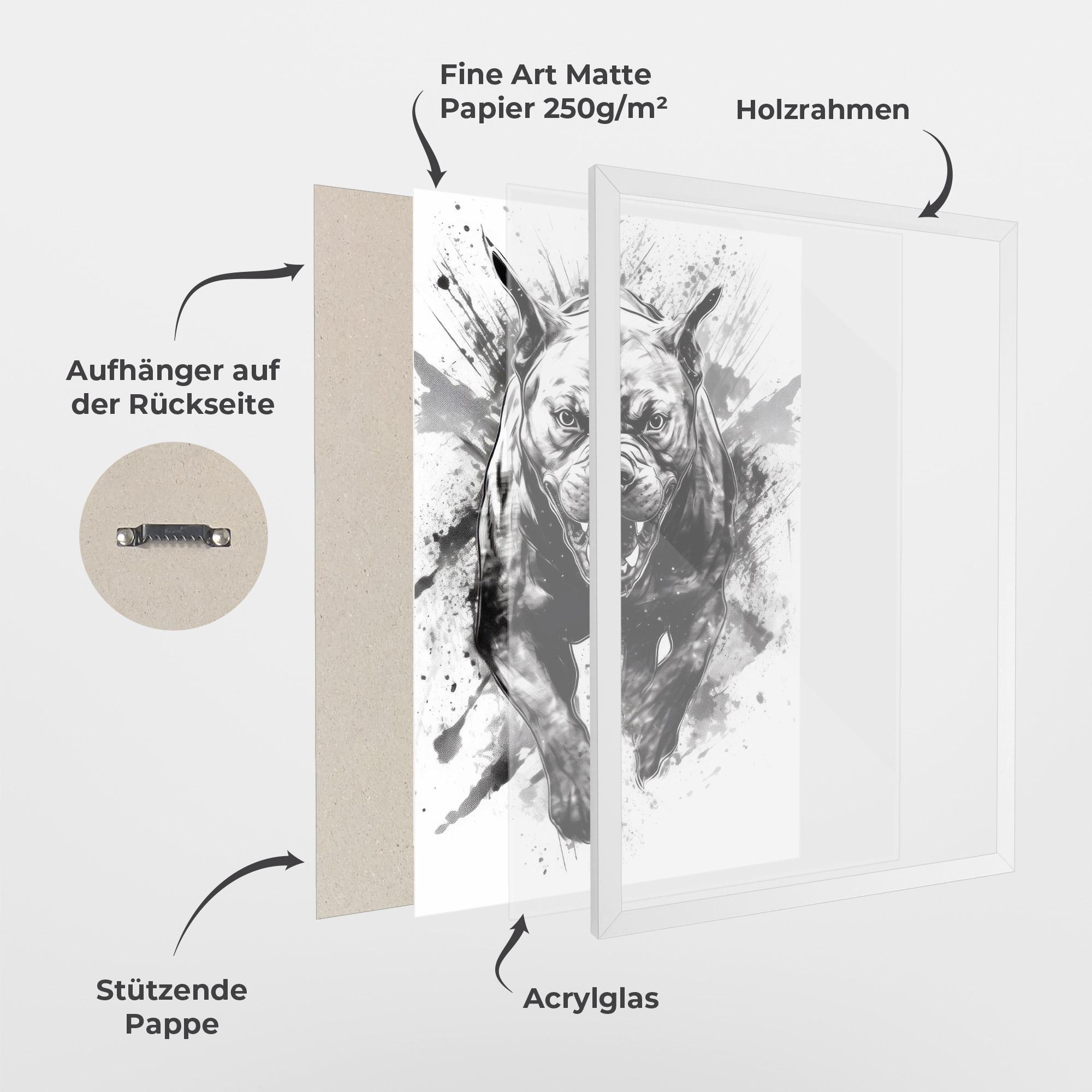 Gerahmte Poster Angry Dog Jump mockup 1