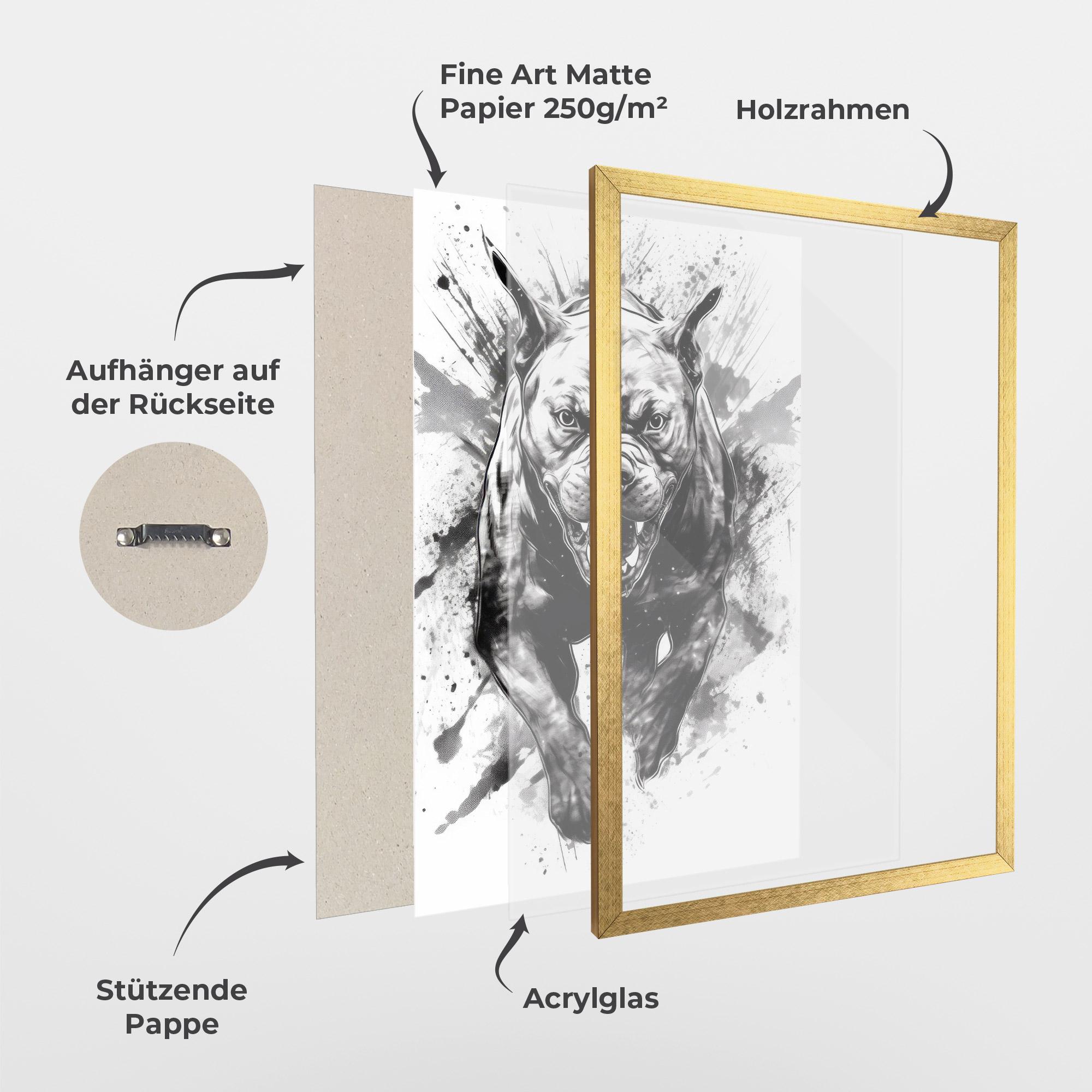 Gerahmte Poster Angry Dog Jump mockup 1