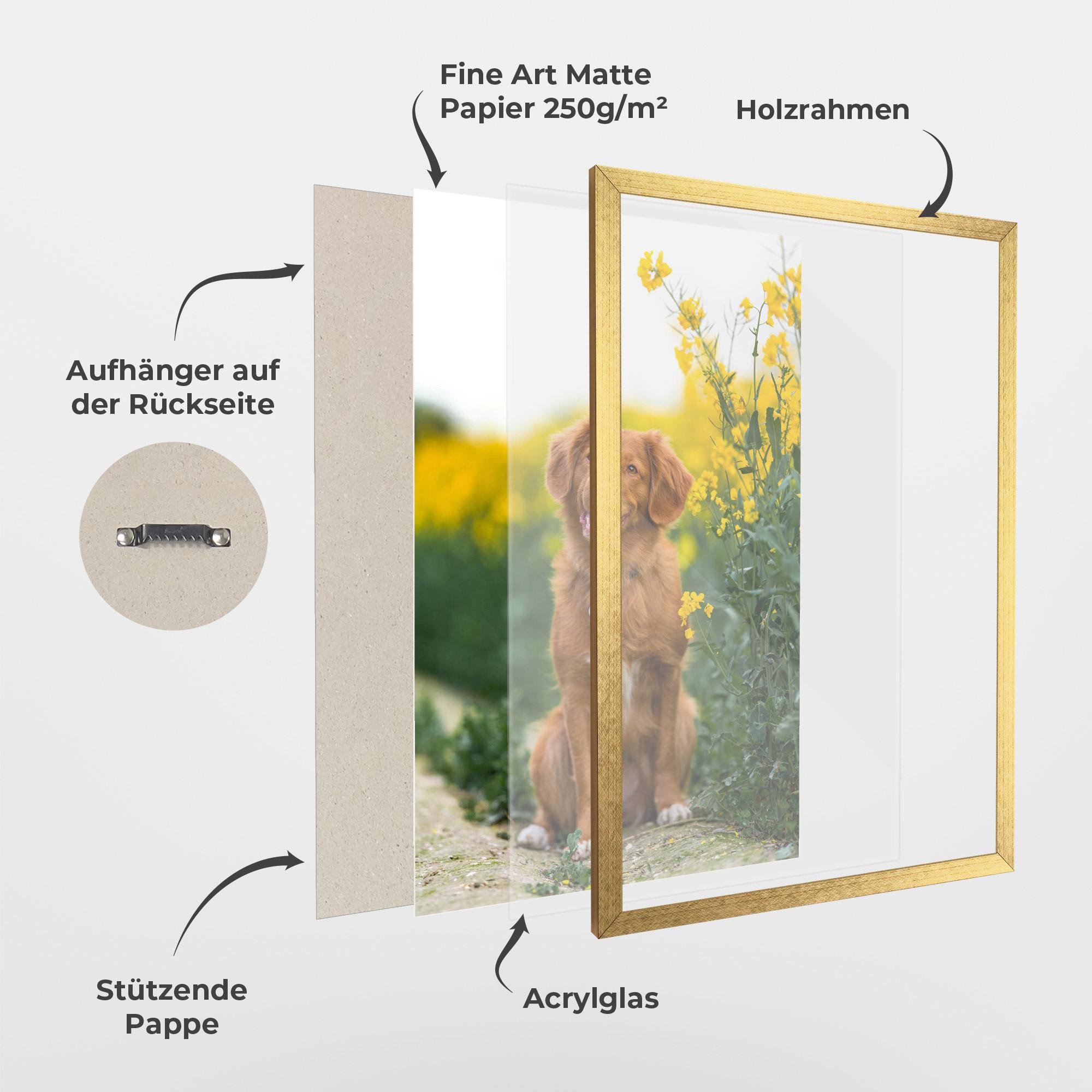 Gerahmte Poster Dog Yellow Flowers mockup 1