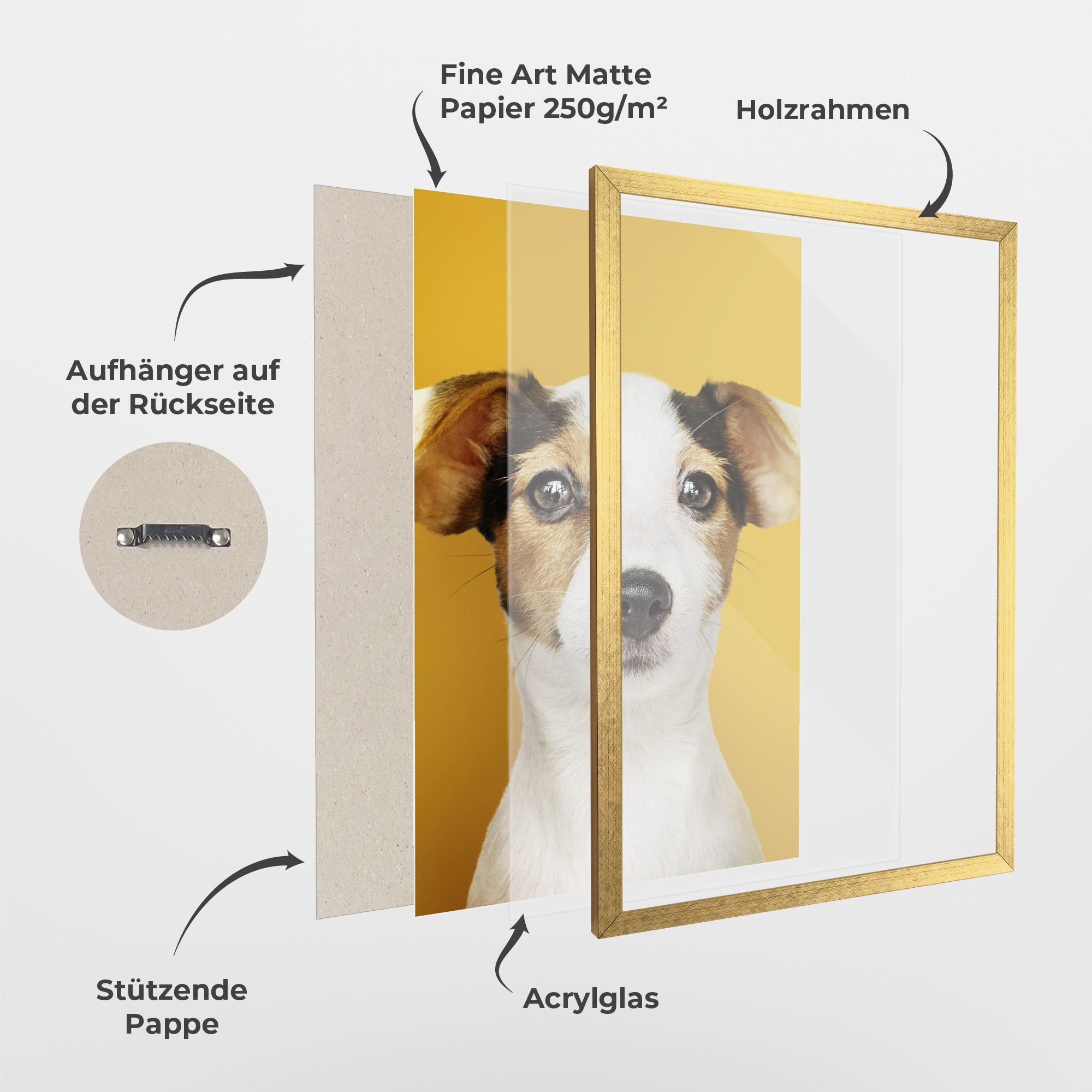 Gerahmte Poster Puppy On Yellow mockup 1