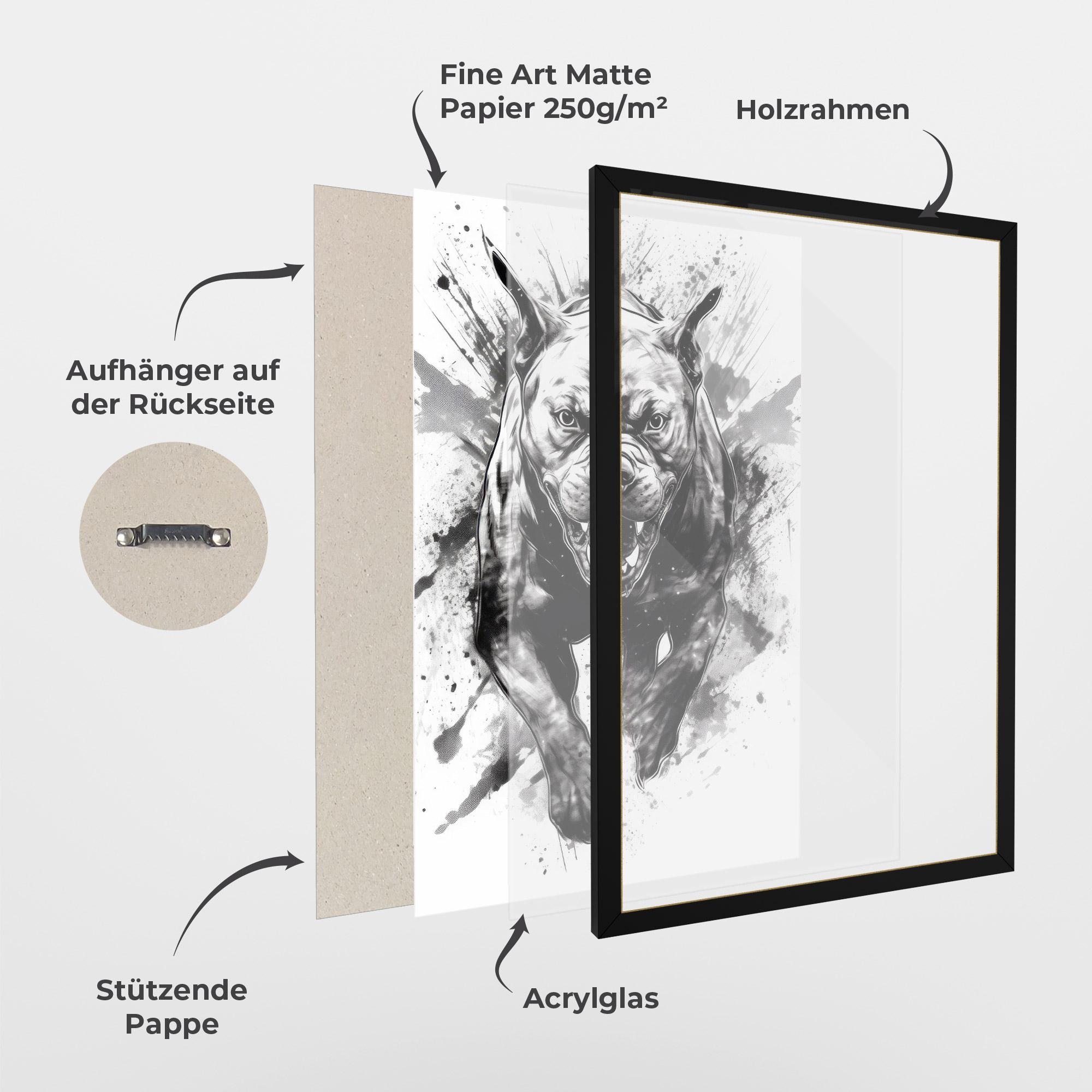 Gerahmte Poster Angry Dog Jump mockup 1