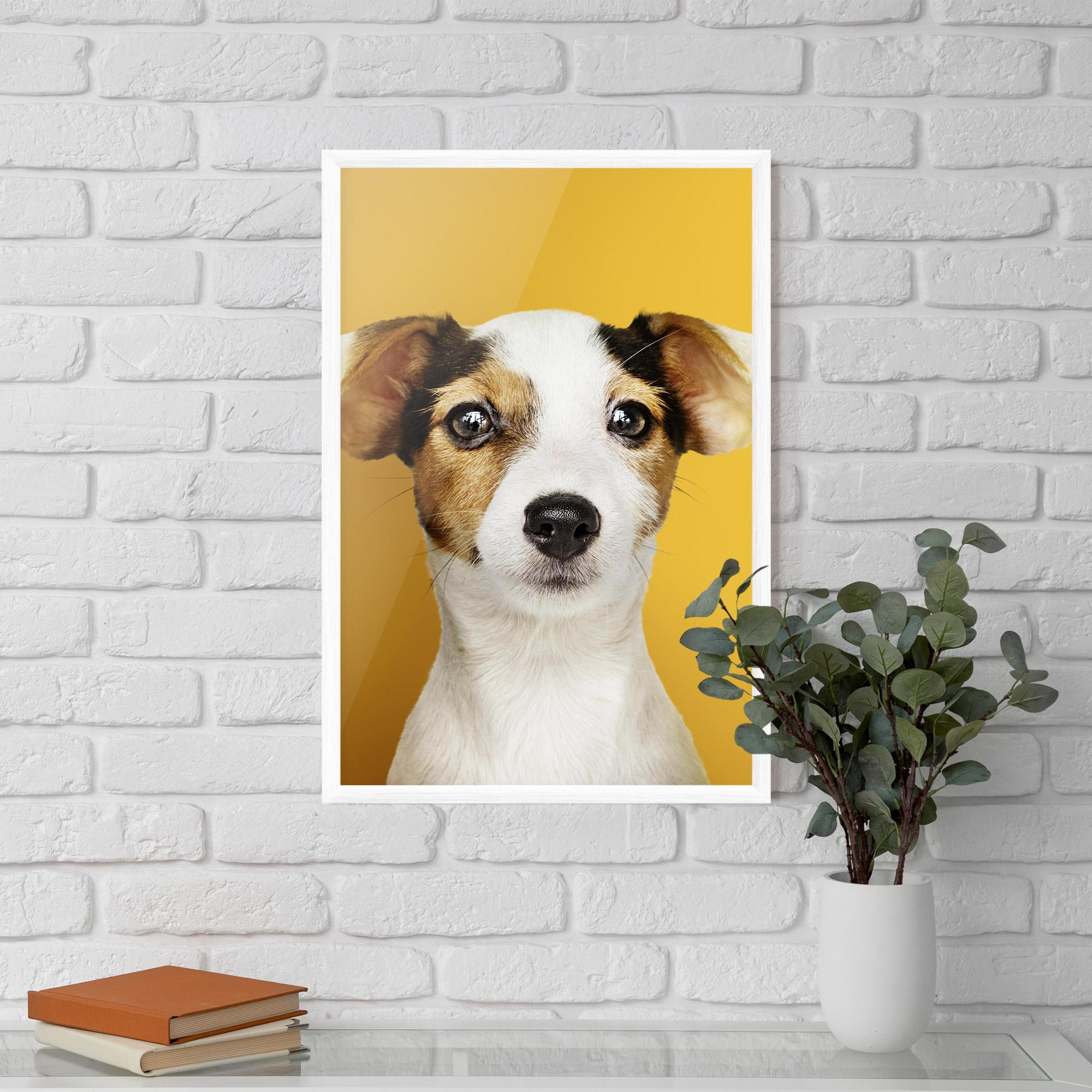 Gerahmte Poster Puppy On Yellow mockup 5