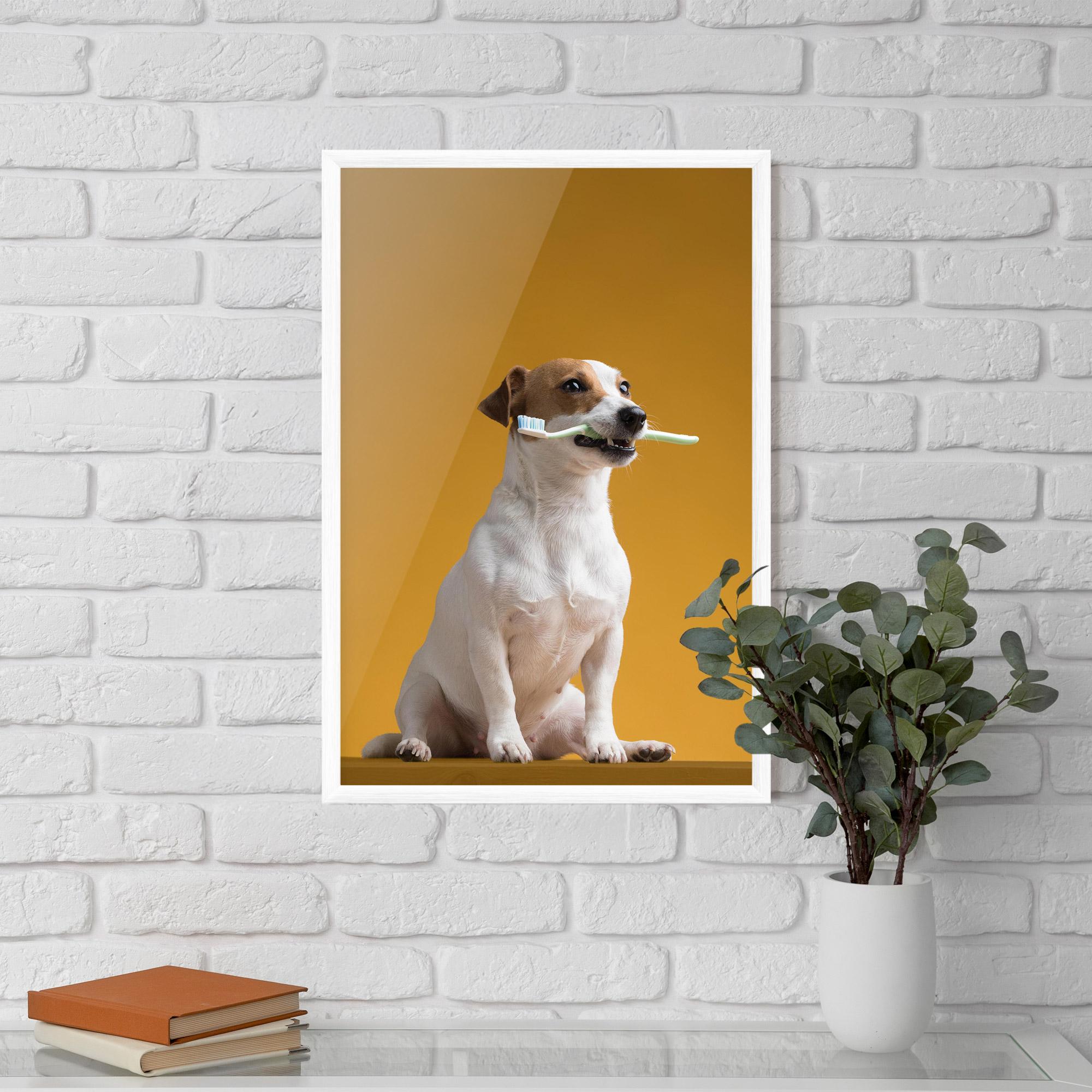 Gerahmte Poster Toothbrush Dog mockup 5