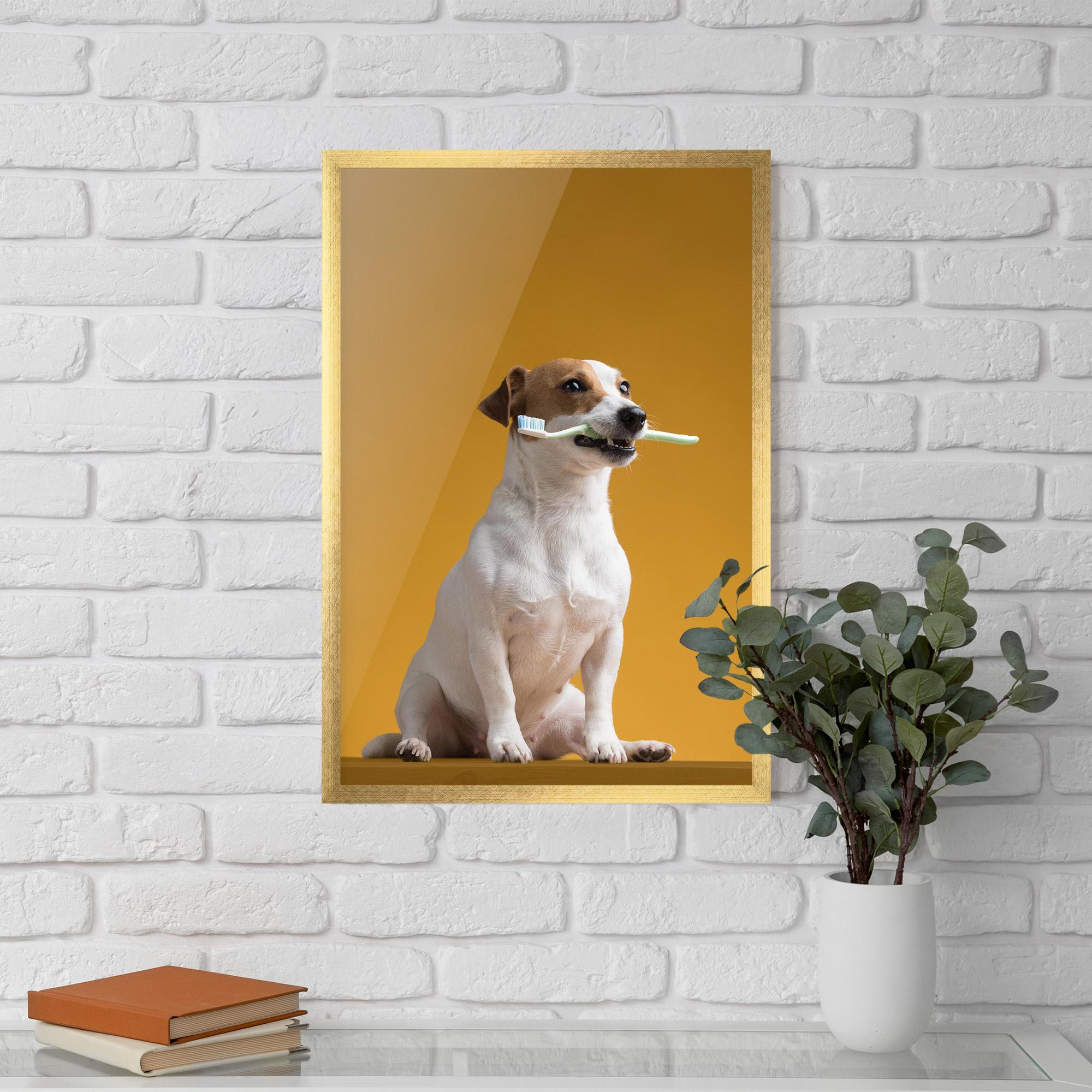Gerahmte Poster Toothbrush Dog mockup 5