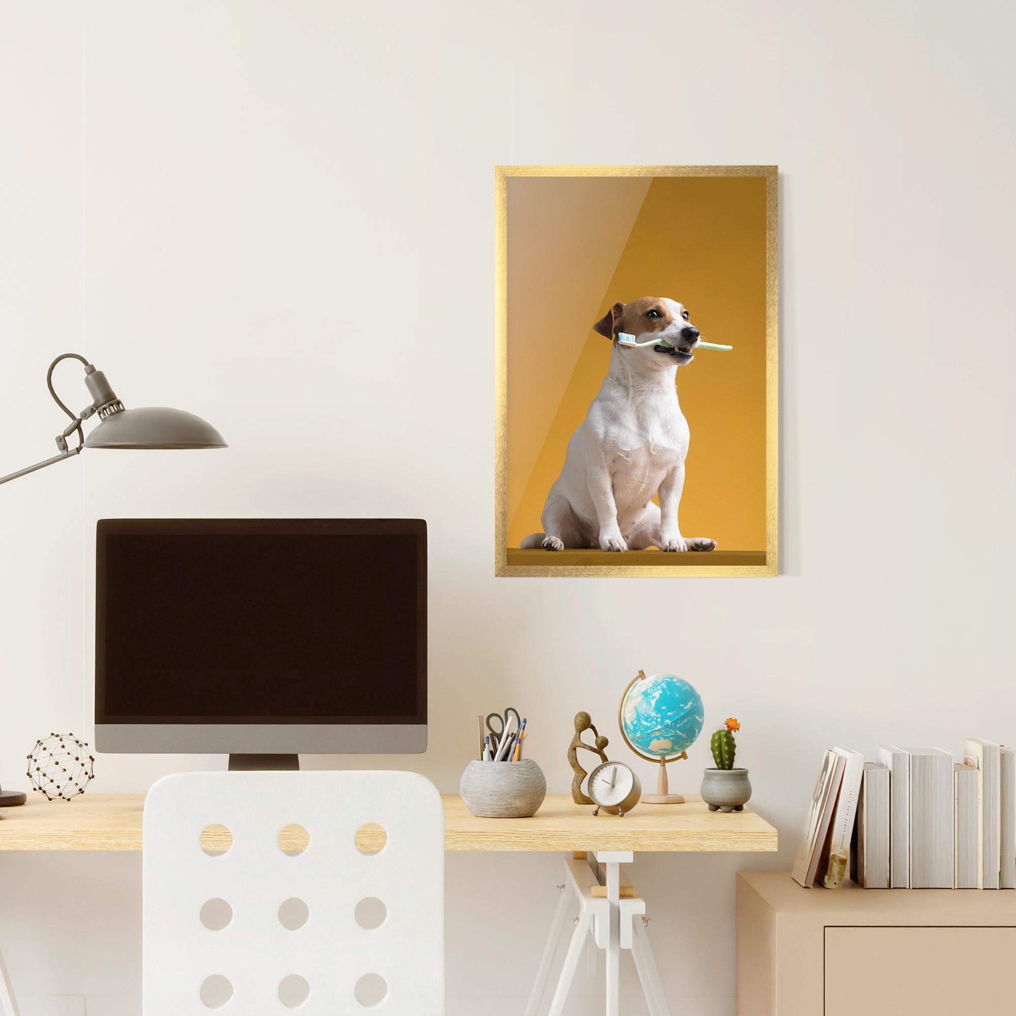 Gerahmte Poster Toothbrush Dog mockup 6