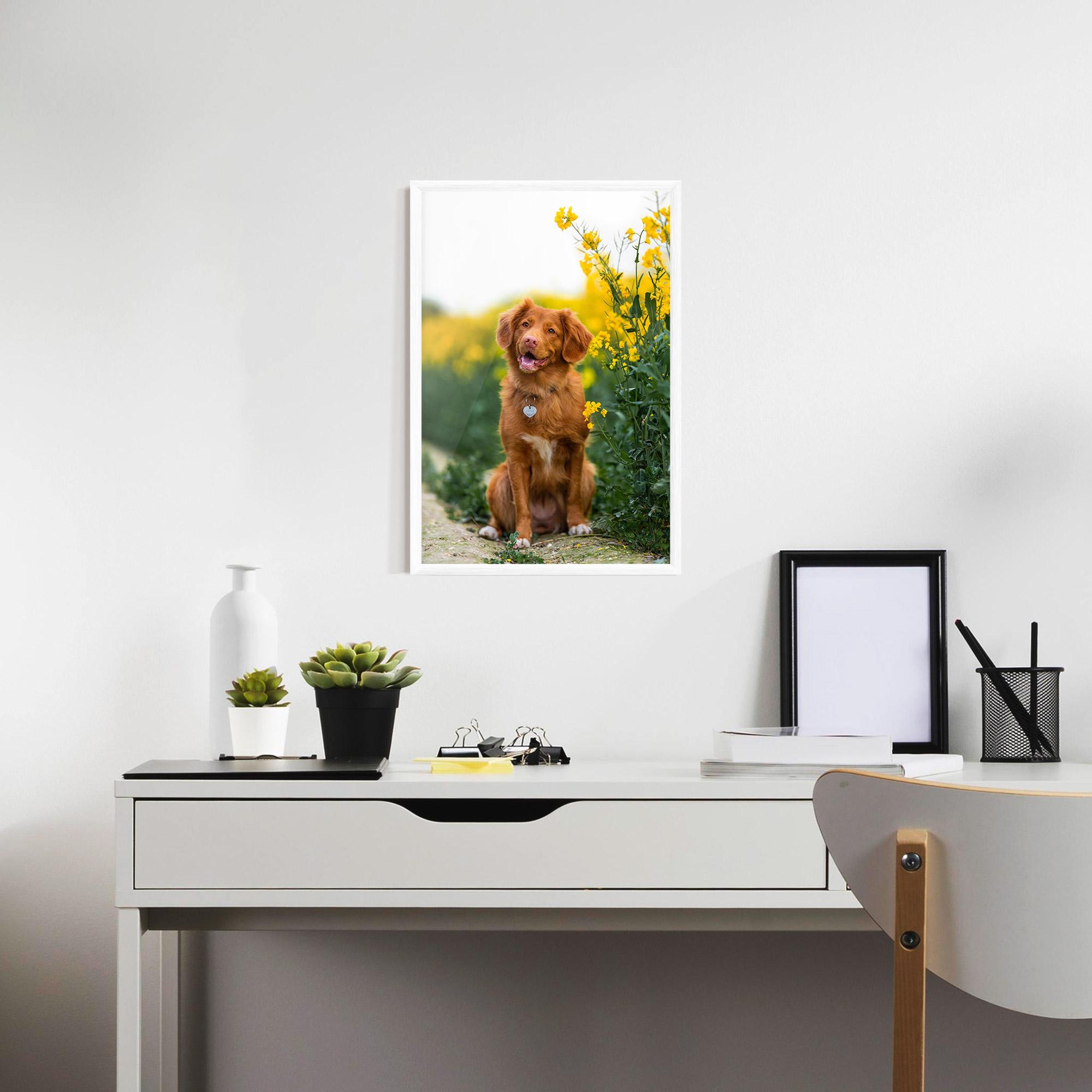 Gerahmte Poster Dog Yellow Flowers mockup 7