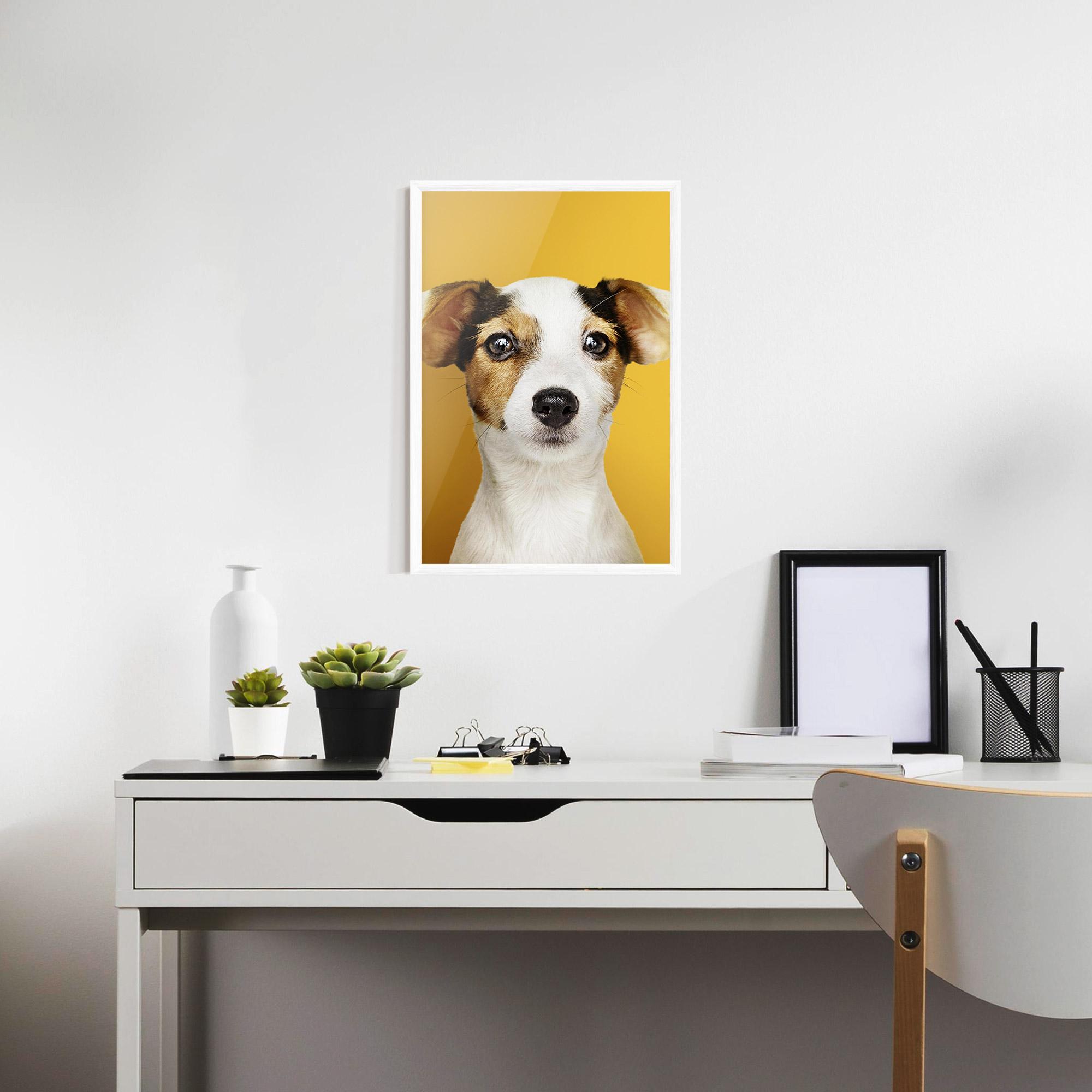 Gerahmte Poster Puppy On Yellow mockup 7