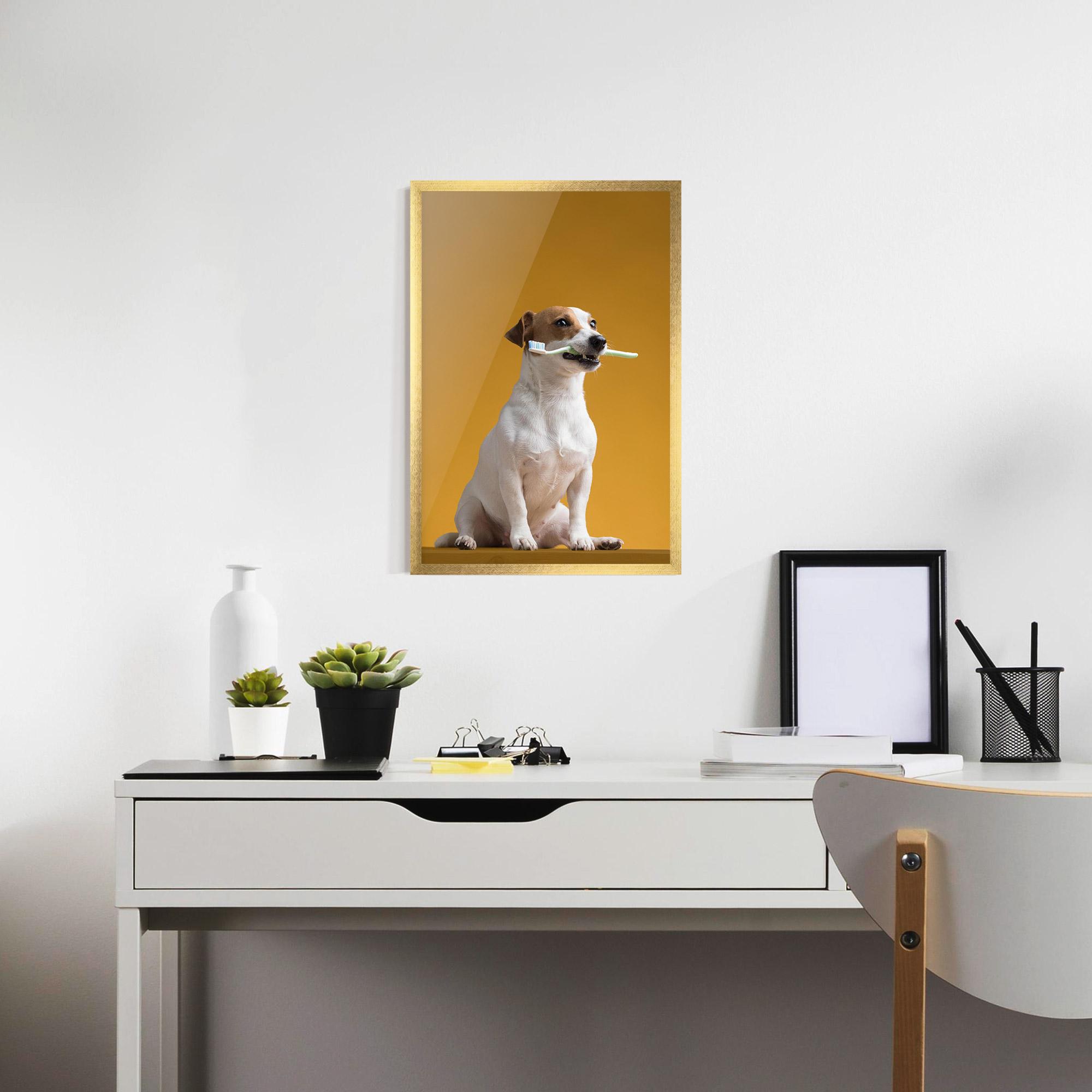 Gerahmte Poster Toothbrush Dog mockup 7
