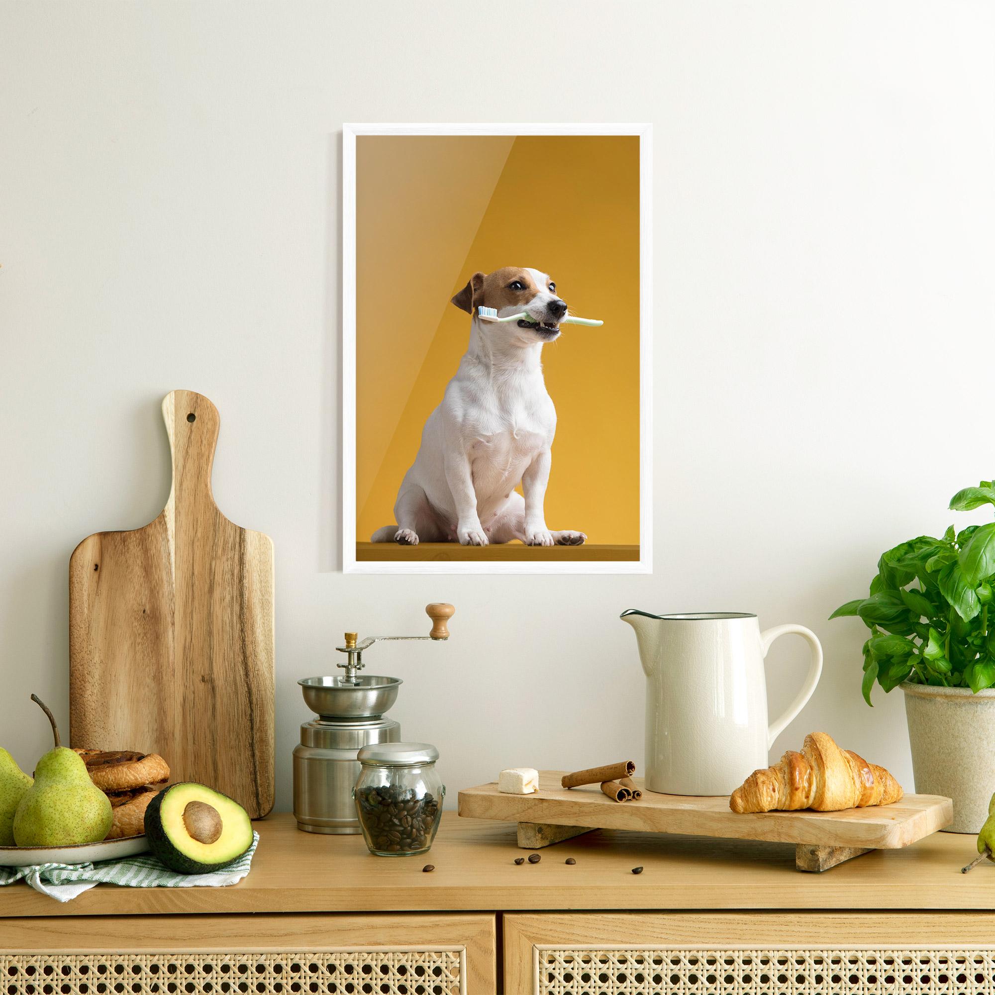 Gerahmte Poster Toothbrush Dog mockup 8