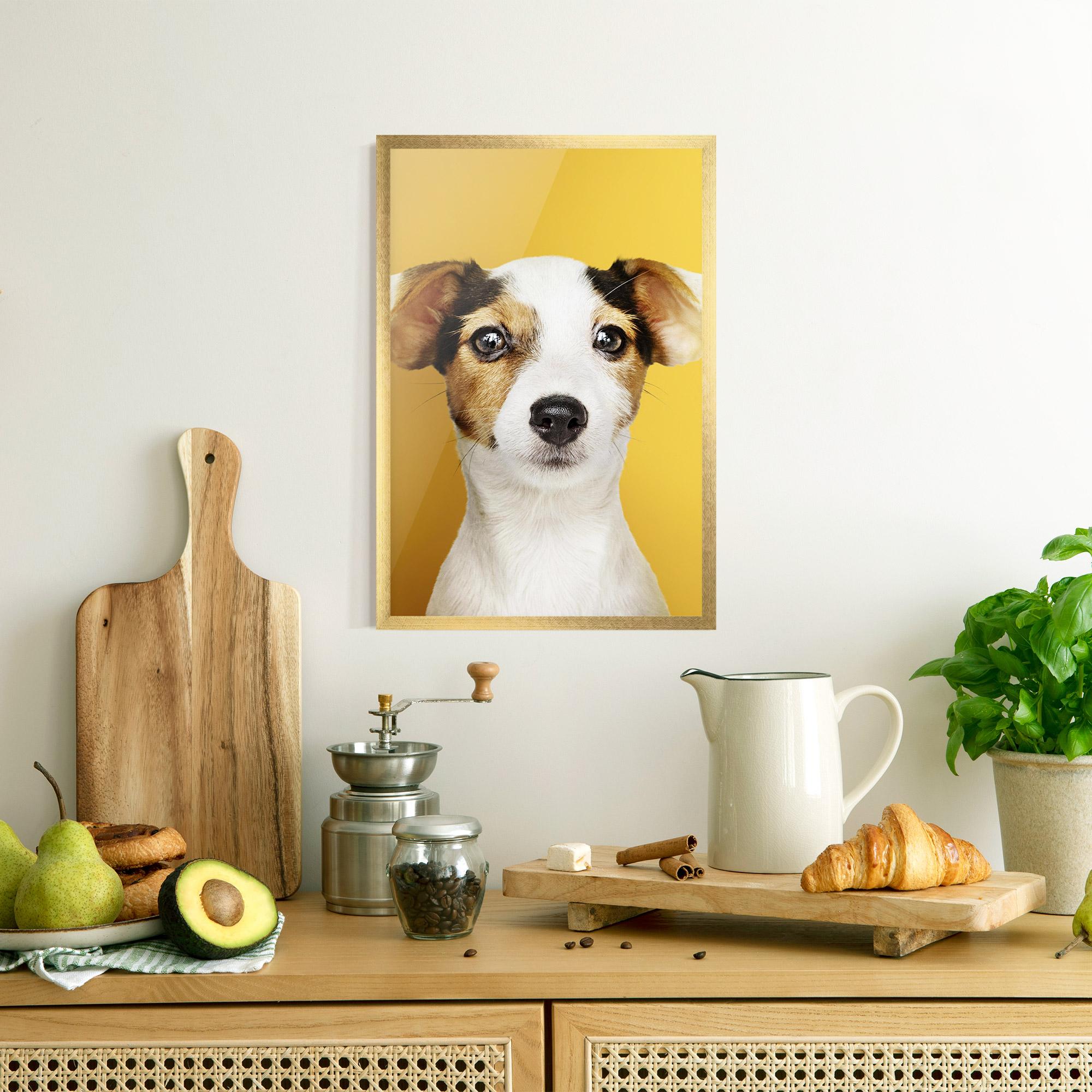 Gerahmte Poster Puppy On Yellow mockup 8