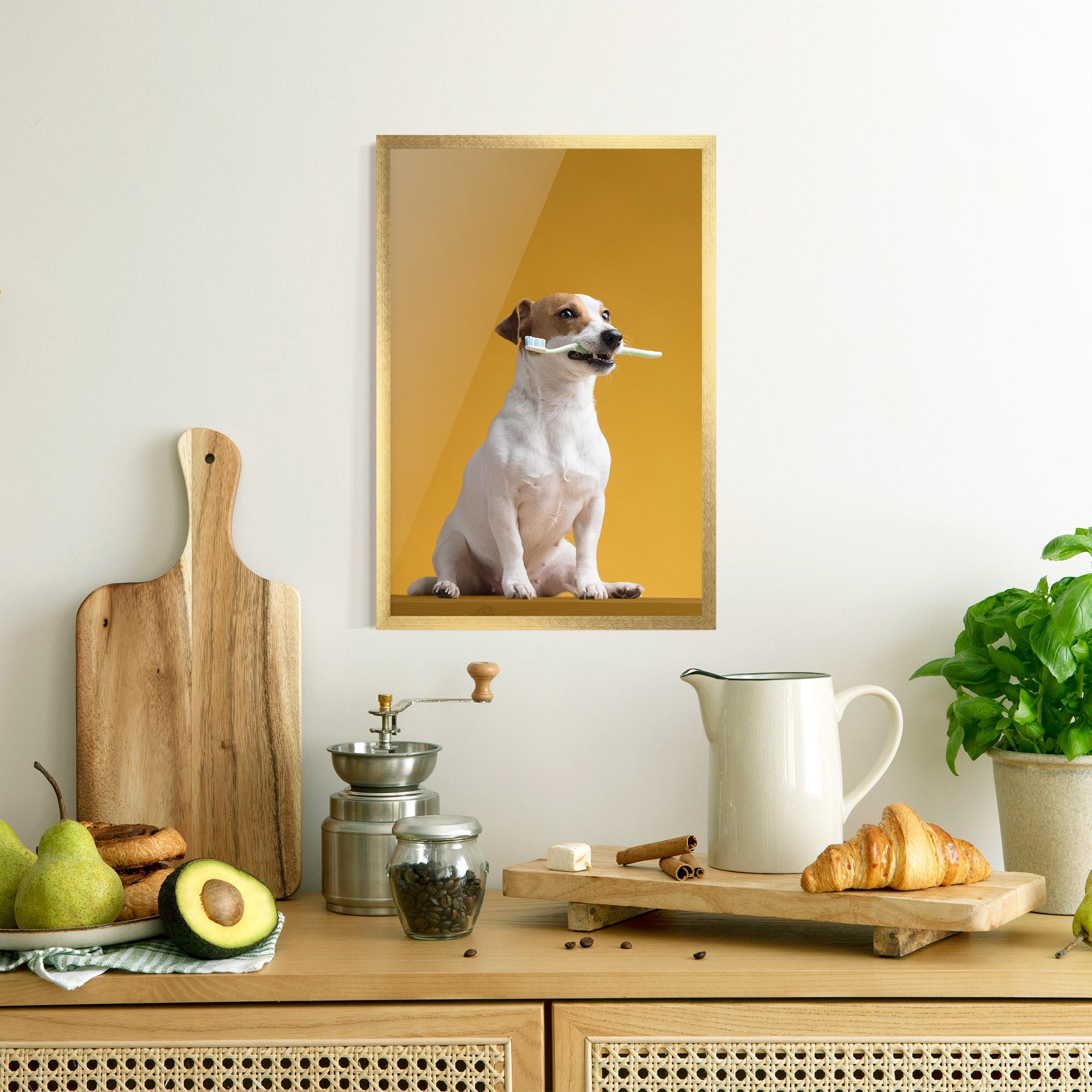 Gerahmte Poster Toothbrush Dog mockup 8