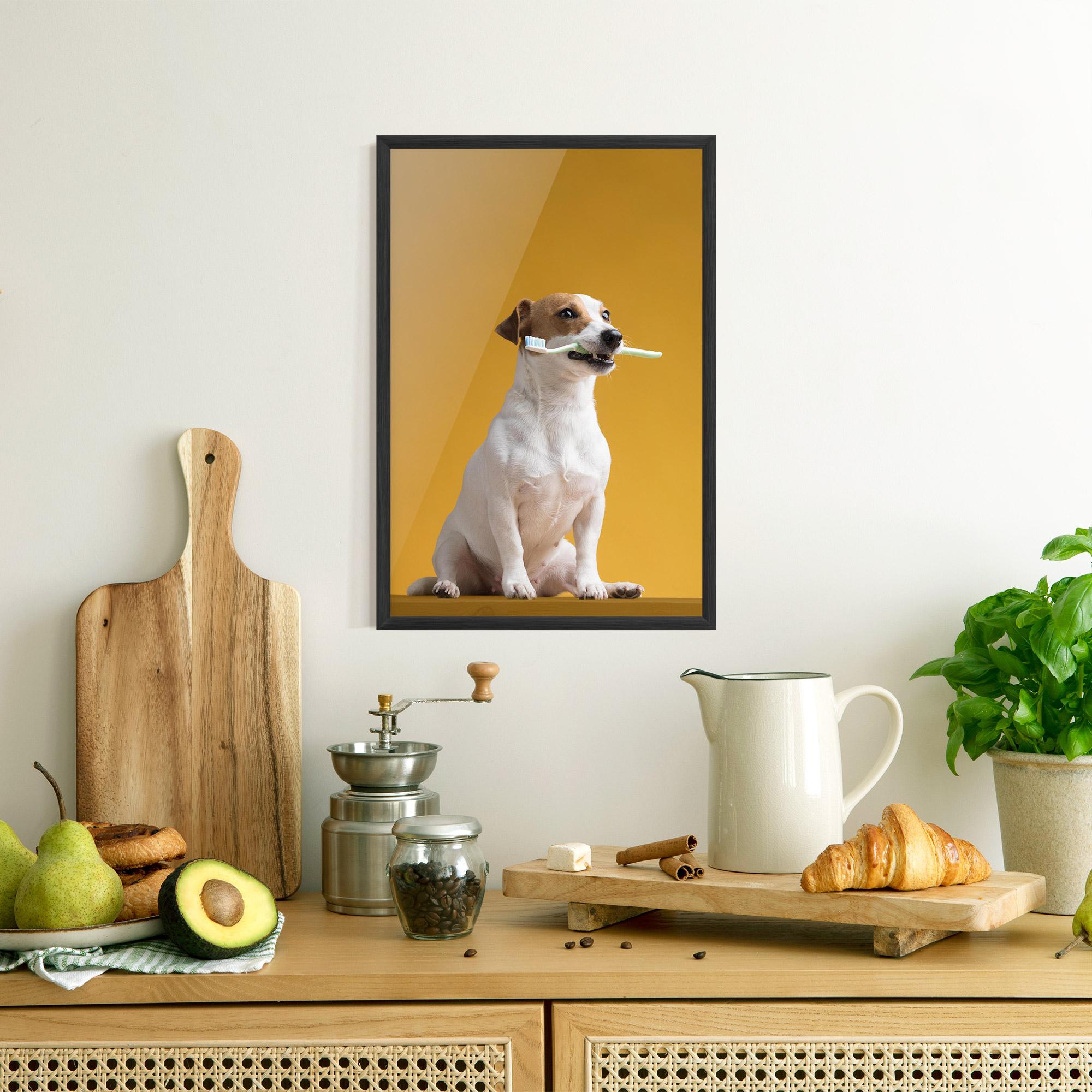 Gerahmte Poster Toothbrush Dog mockup 8