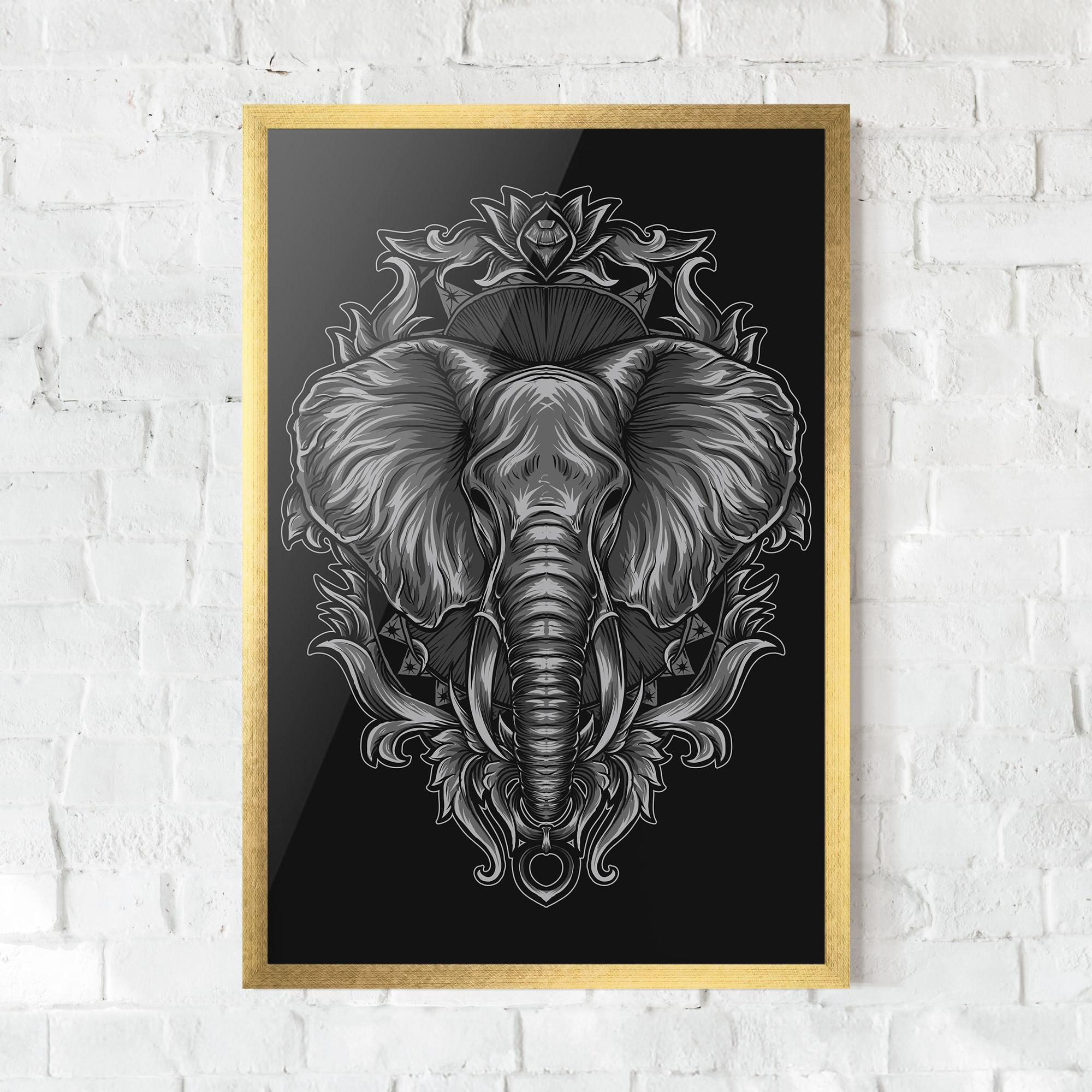 Gerahmte Poster Grey Elephant Head mockup 0