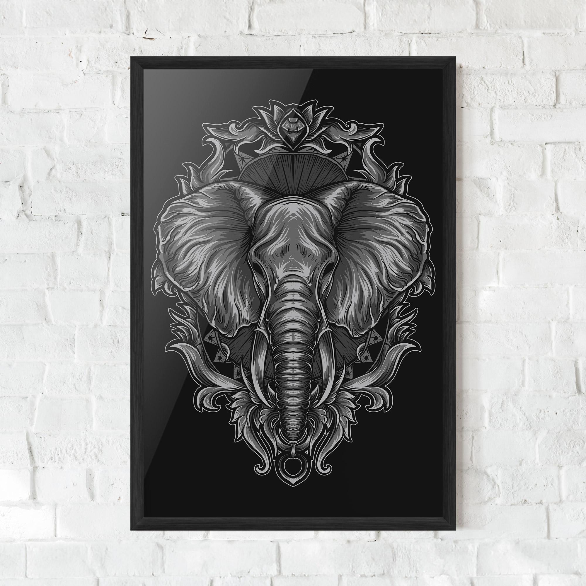 Gerahmte Poster Grey Elephant Head mockup 0
